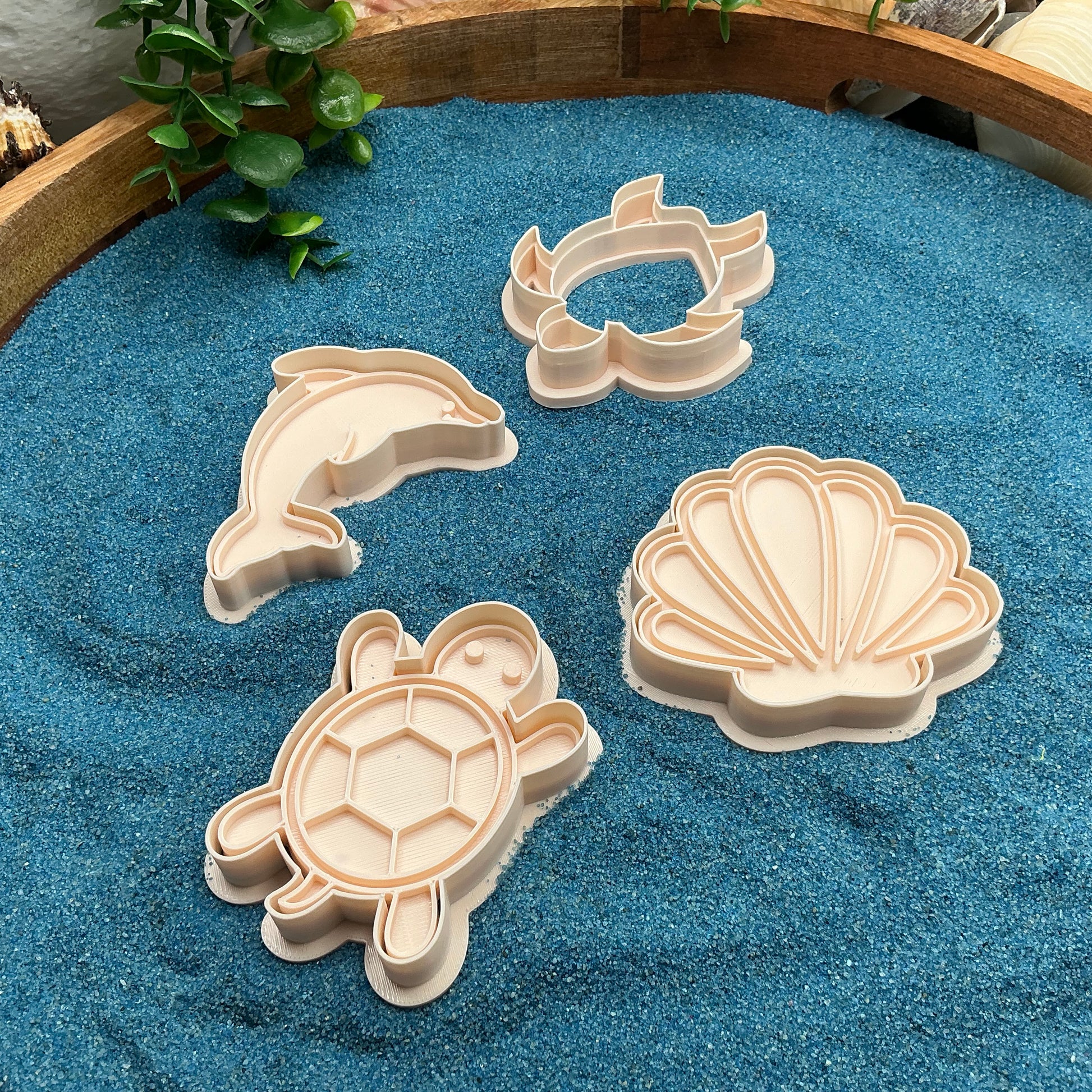 3D-printed sea animals play dough cookie cutter set - 4 piece with dolphin, turtles and shell - view 2 of 8