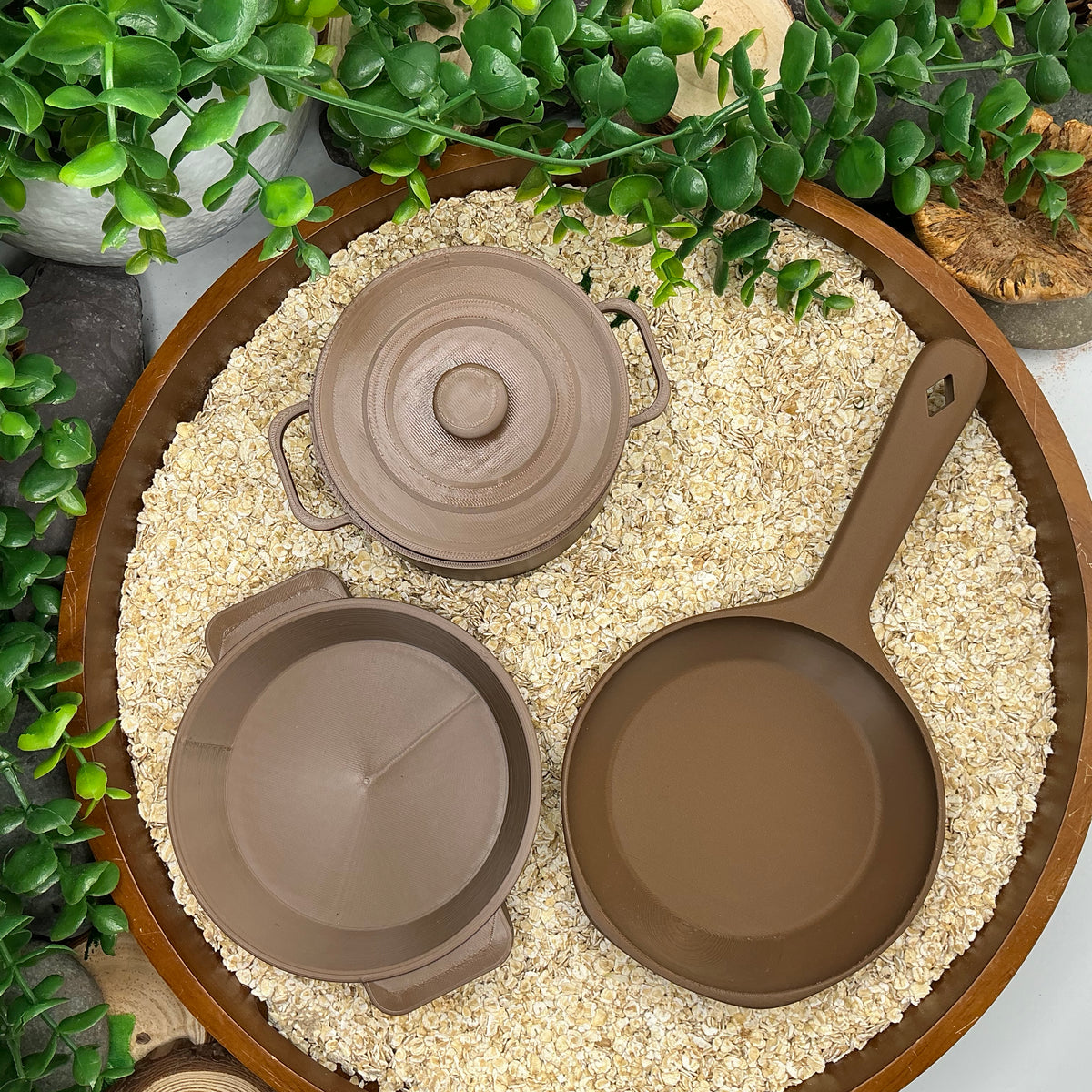 Kitchen Pot & Pan Set (3 Piece) - 3D Printed Eco-Friendly Cooking Role Play Toy