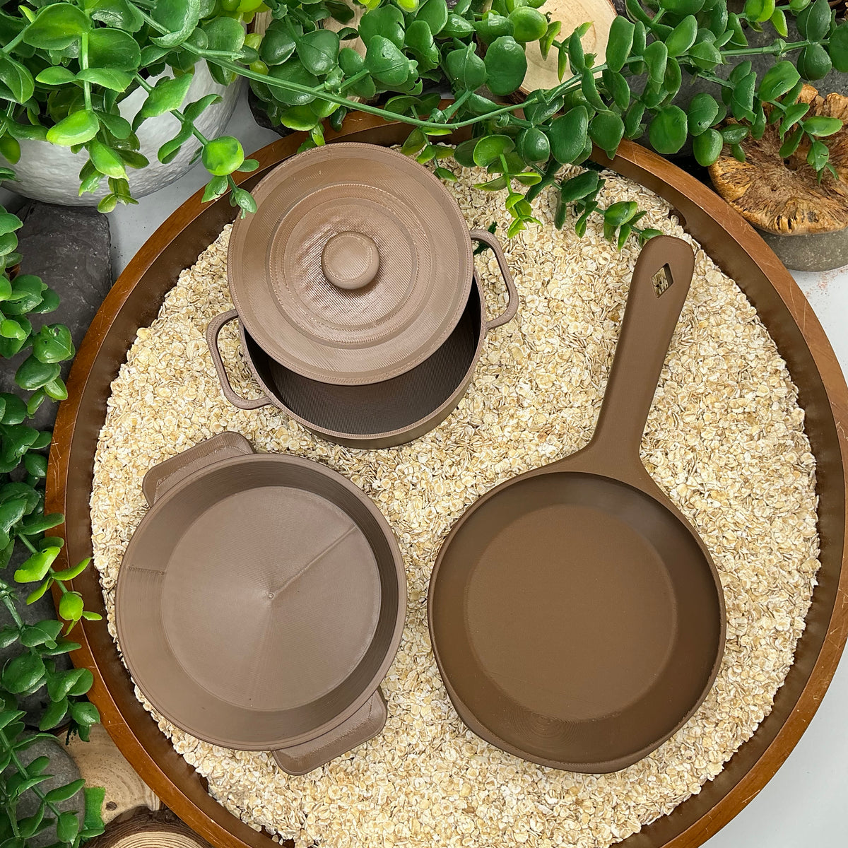 Kitchen Pot & Pan Set (3 Piece) - 3D Printed Eco-Friendly Cooking Role Play Toy