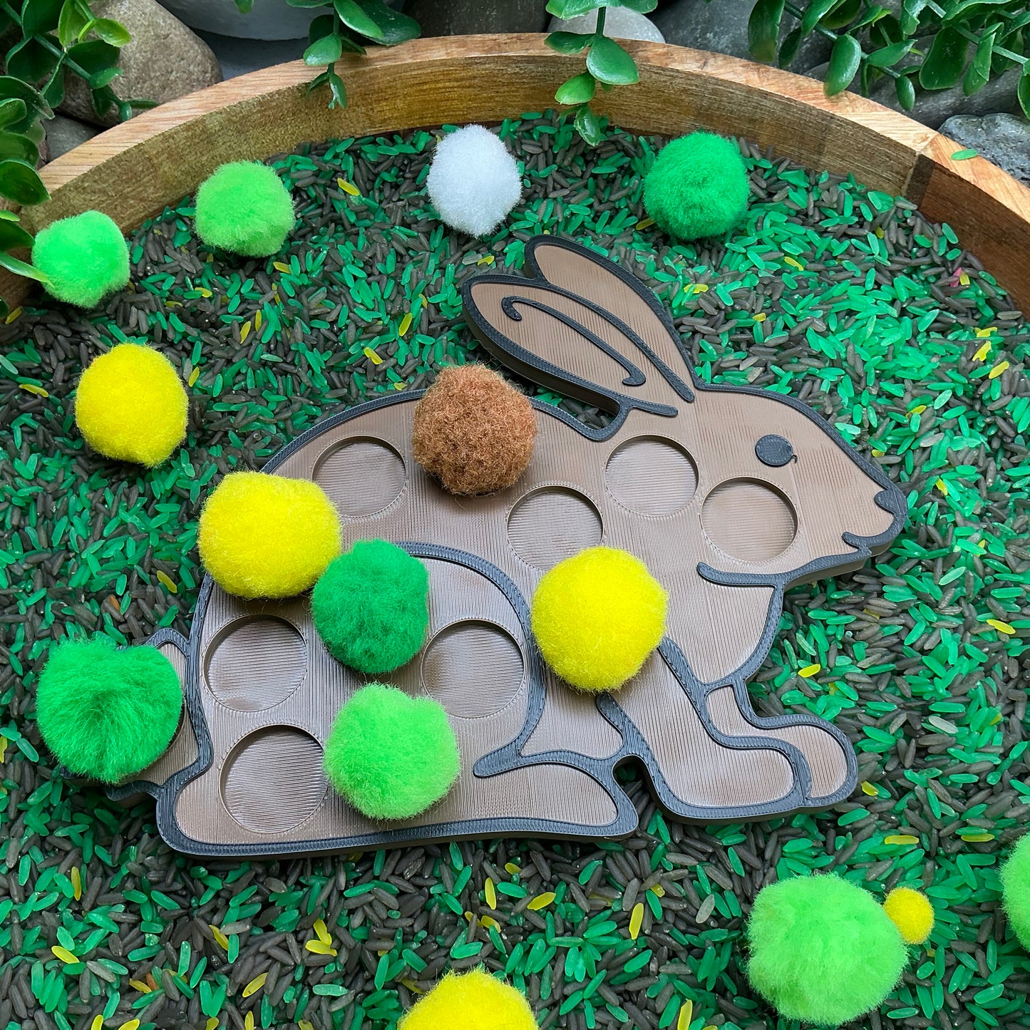3D-printed animal shape board sensory set, 4 pieces - rabbit, mouse, swan and tree for pom-pom play - view 8 of 13