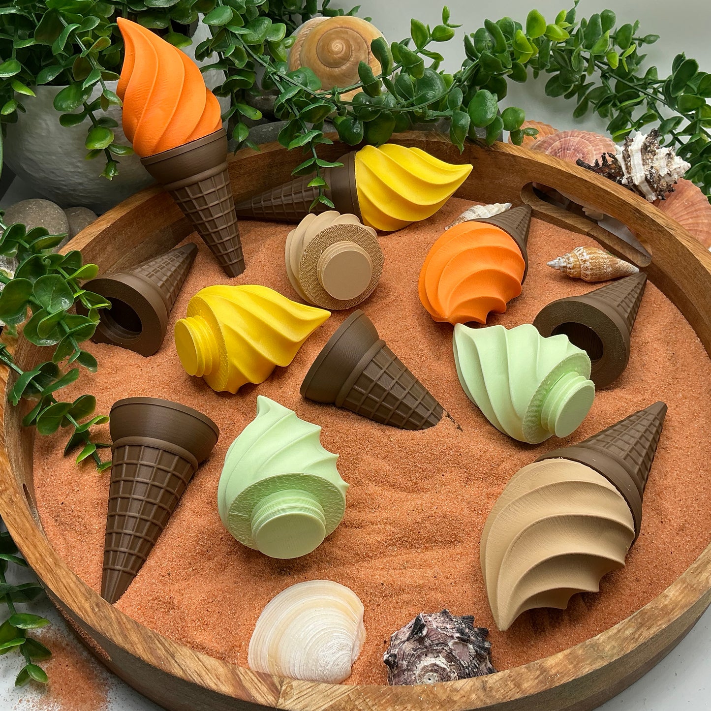 Ice Cream Scoops & Cones Twist Action Role Play Kitchen Food chocolate,Mint,Lemon& Orange toppings