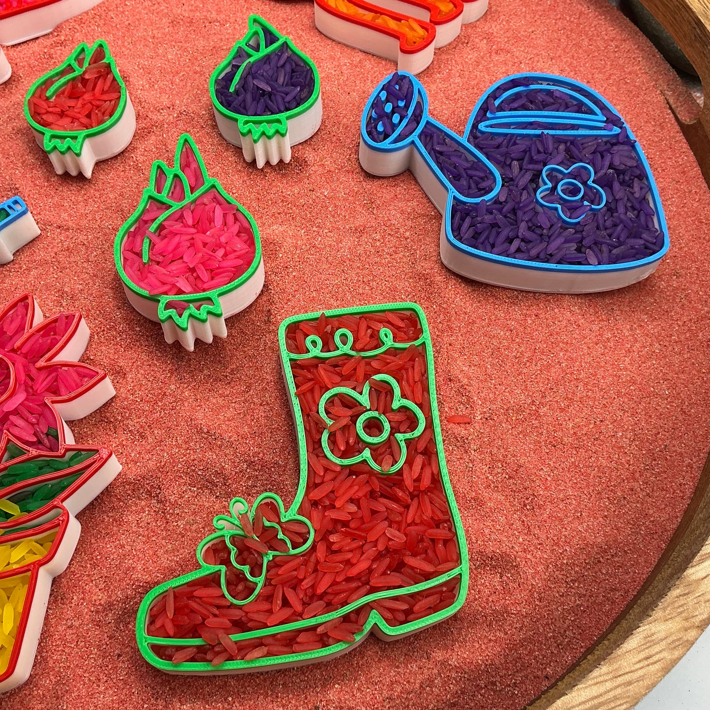 3D-printed gardening play sensory filling tray, 9-piece set for sand and rice tuff trays - spring garden theme - view 11 of 13