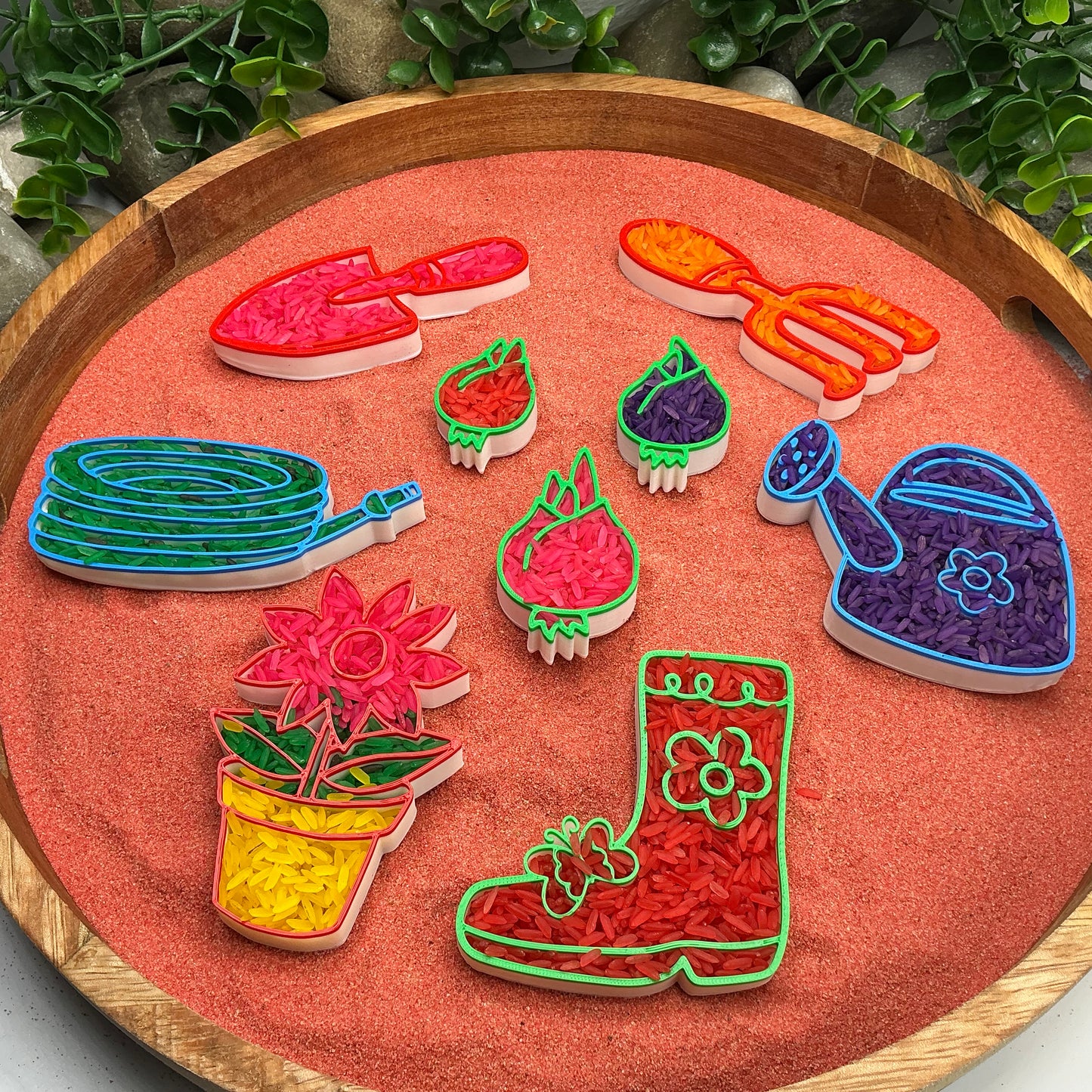 3D-printed gardening play sensory filling tray, 9-piece set for sand and rice tuff trays - spring garden theme - view 13 of 13