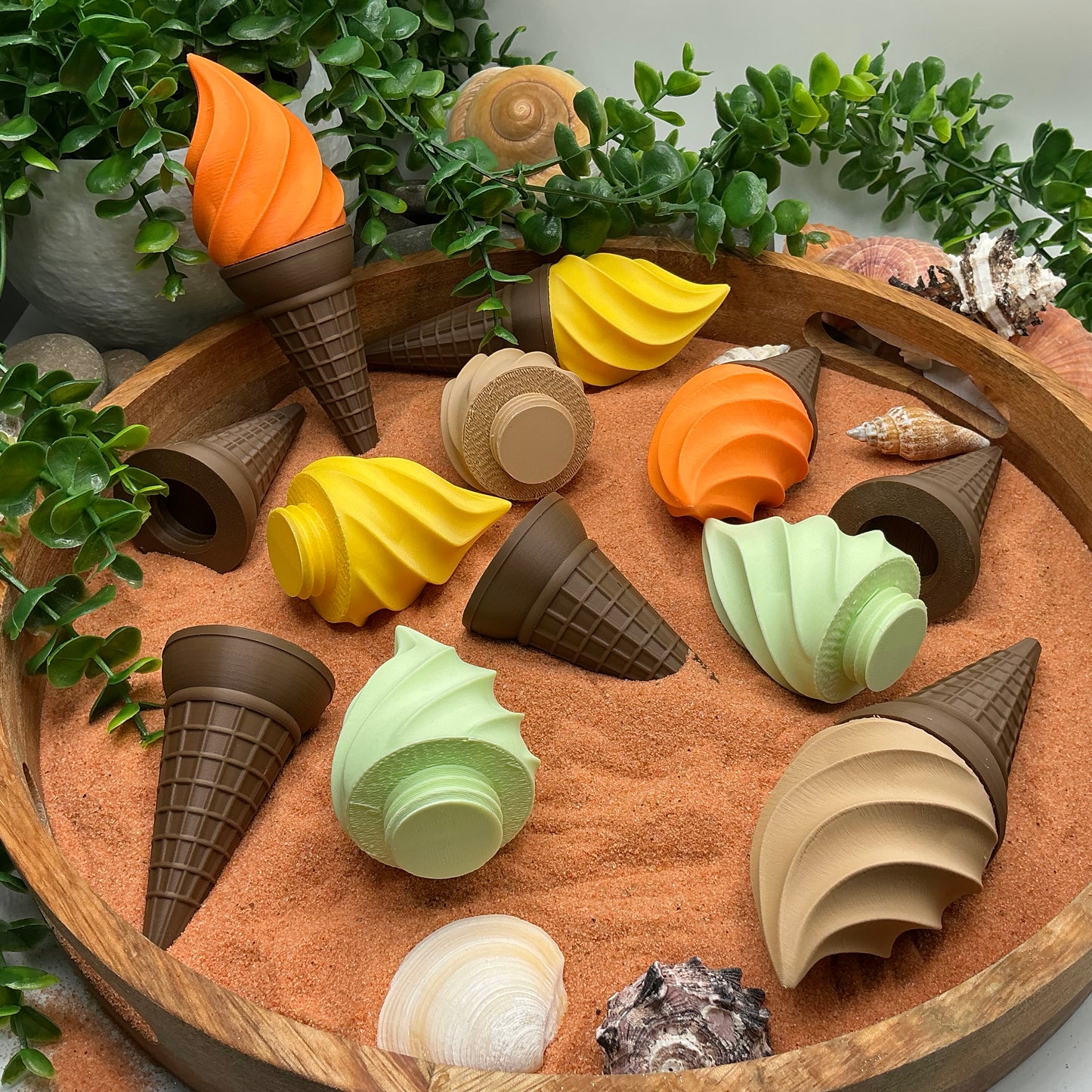 Ice Cream Scoops & Cones Twist Action Role Play Kitchen Food chocolate,Mint,Lemon& Orange toppings