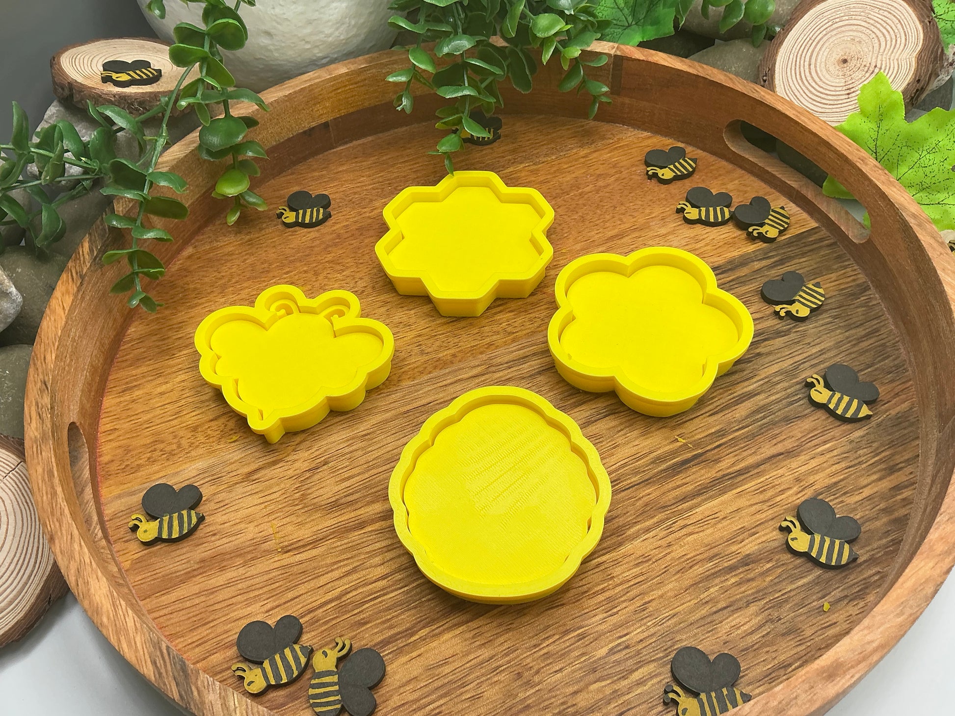 3D-printed bee theme play dough cookie cutter set - 4 piece with bee, beehive, honeycomb and flower - view 8 of 13