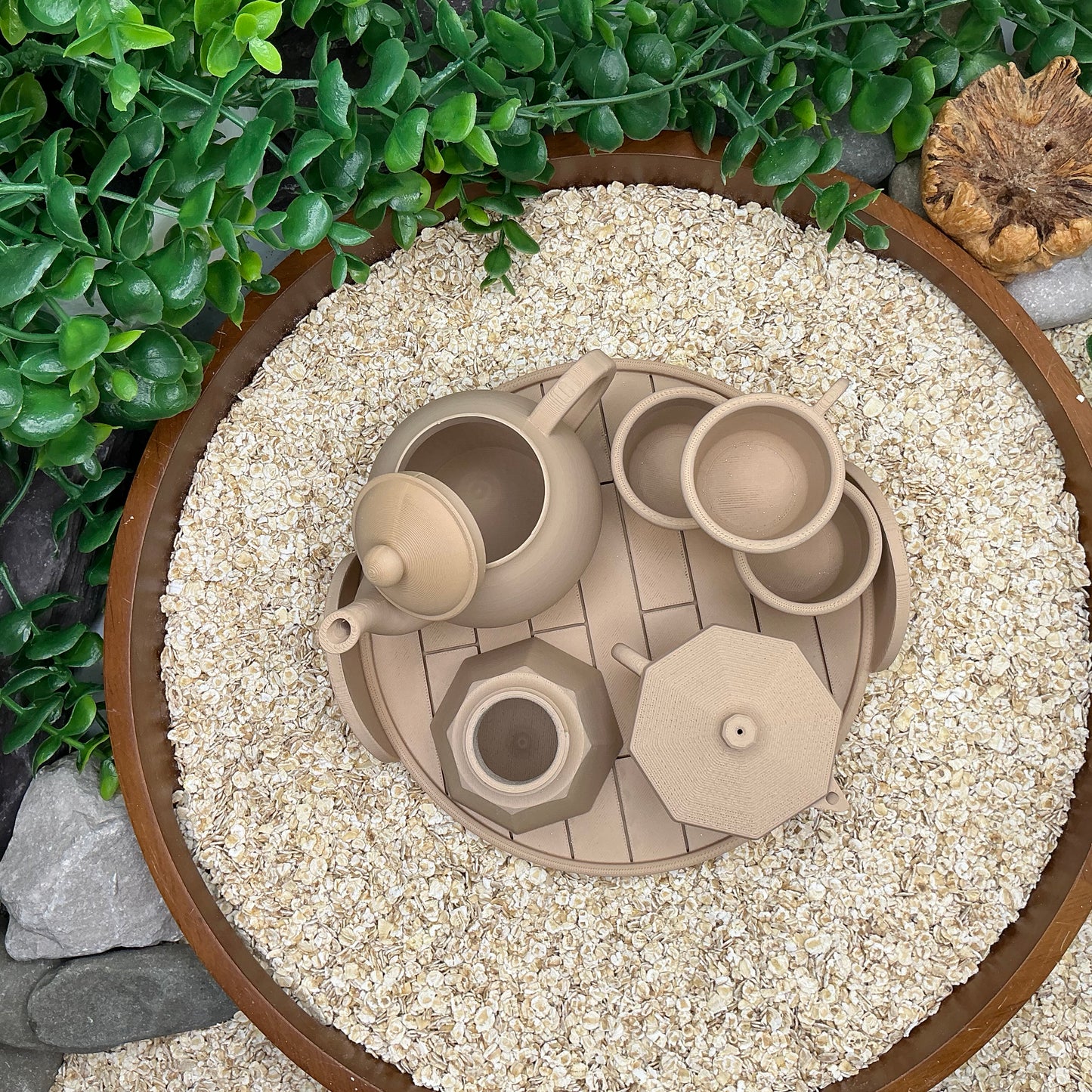 Tea & Coffee Maker Set 6 Piece Set - 3D Printed Teapot , Coffee Pot , Cups & Tray Kitchen Role Play Toy, Eco-Friendly