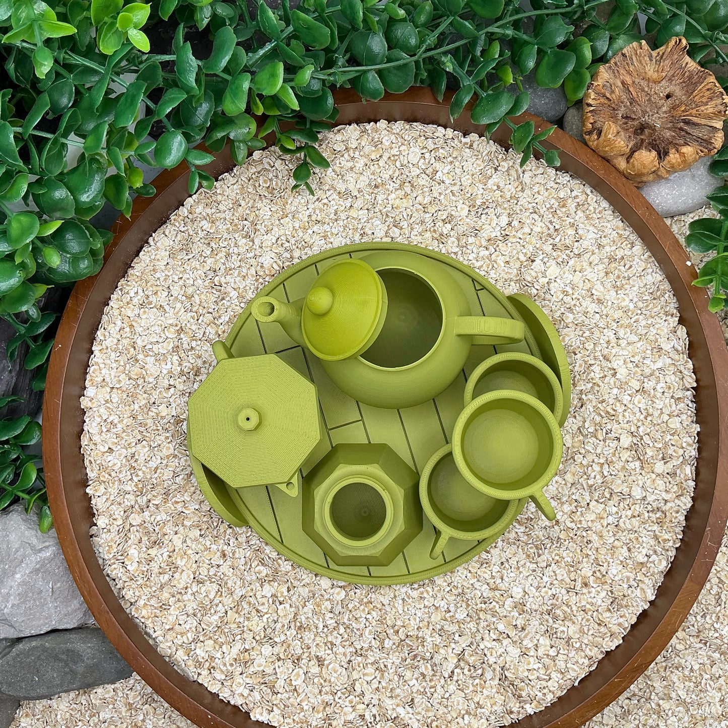 Tea & Coffee Maker Set 6 Piece Set - 3D Printed Teapot , Coffee Pot , Cups & Tray Kitchen Role Play Toy, Eco-Friendly