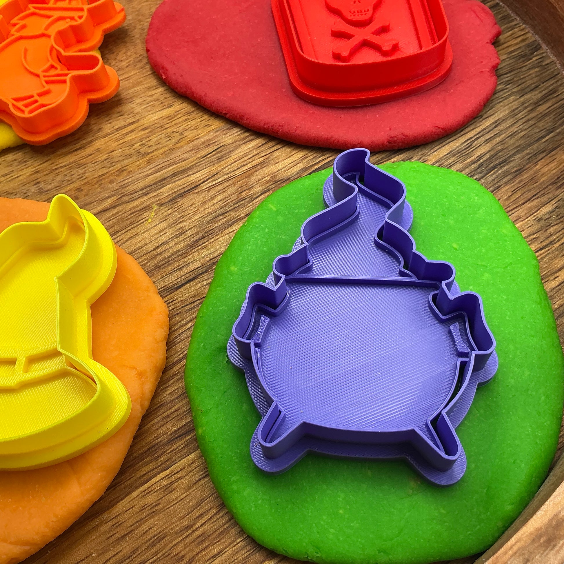 3D-printed witch Halloween play dough cookie cutter set - 4 piece (witch on broom, cauldron, hat and poison bottle) - view 5 of 15