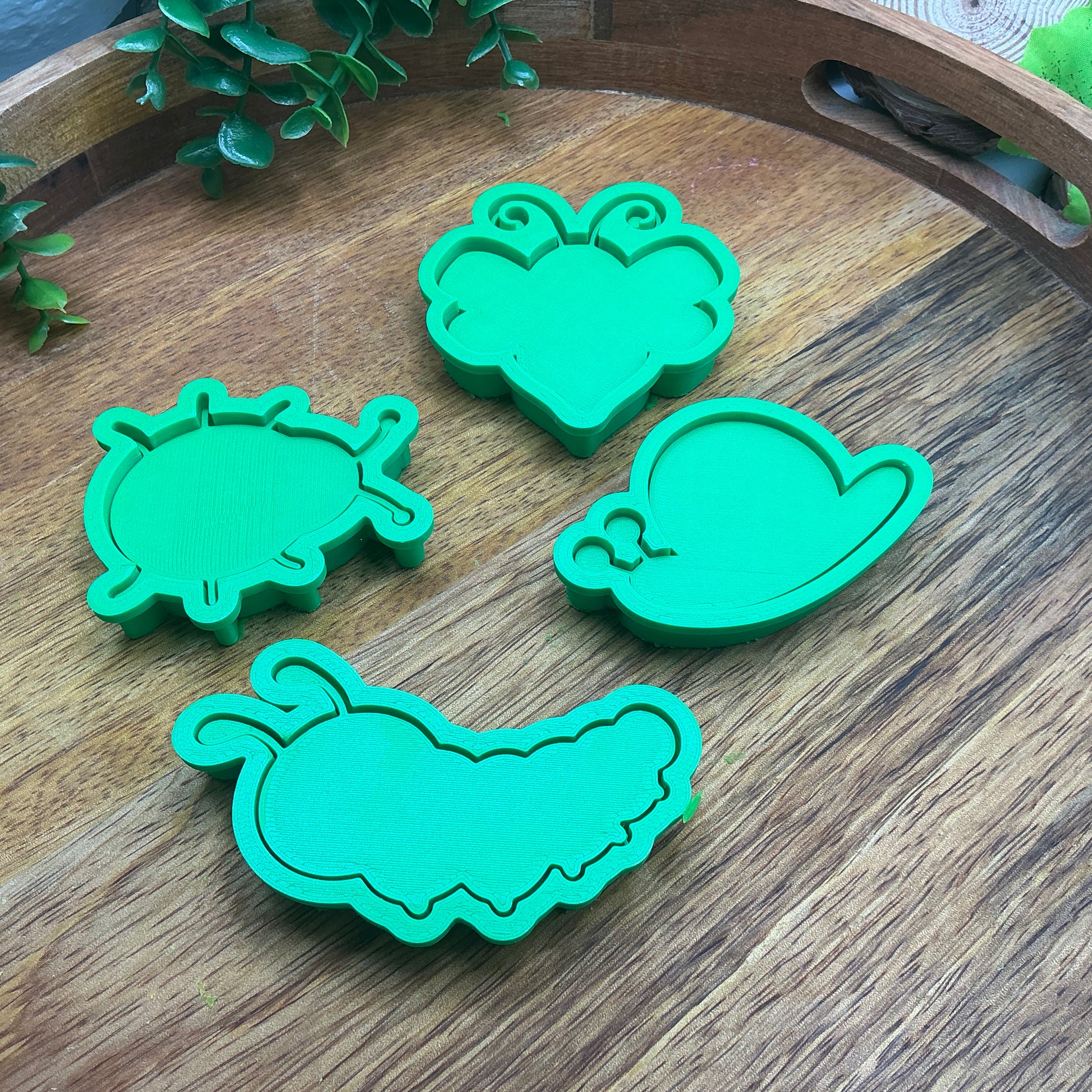 3D-printed garden spring insects play dough cookie cutter set - 4 piece with caterpillar, bee, ladybug and snail - view 8 of 15