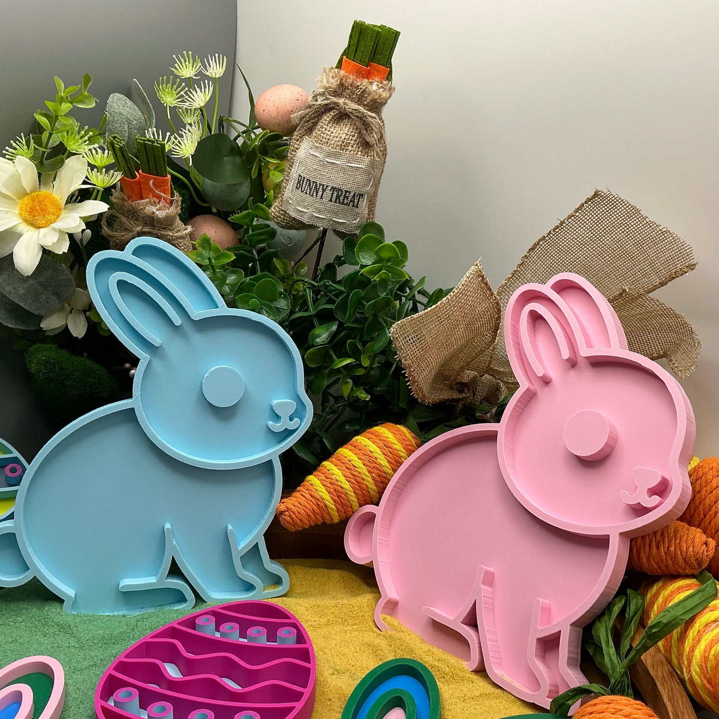 New Easter Rabbit Bunny 2 Piece Filling Tray Set Sand Sensory Filling Trays Oats, Sand, Rice Tuff Tray Play 3D Printed Eco Friendly