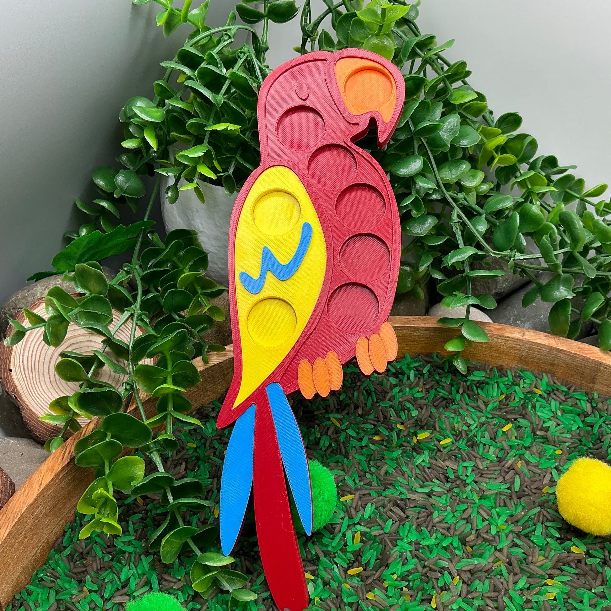 3D-printed animal shape board sensory set, 5 pieces - parrot, zebra, elephant, lion and giraffe for pom-pom play - view 16 of 21