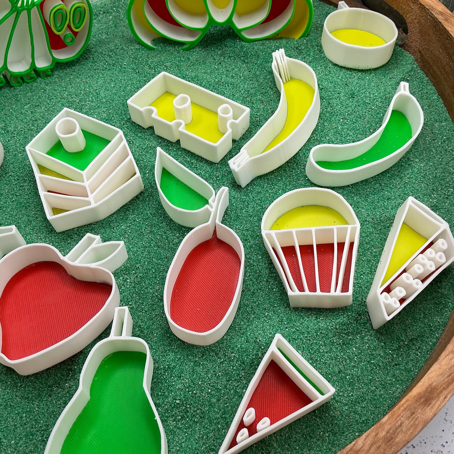 Caterpillar , Butterfly & cocoon 16 piece food set story book telling Sensory Filling Trays Set - Eco-Friendly 3D Printed 19 piece total