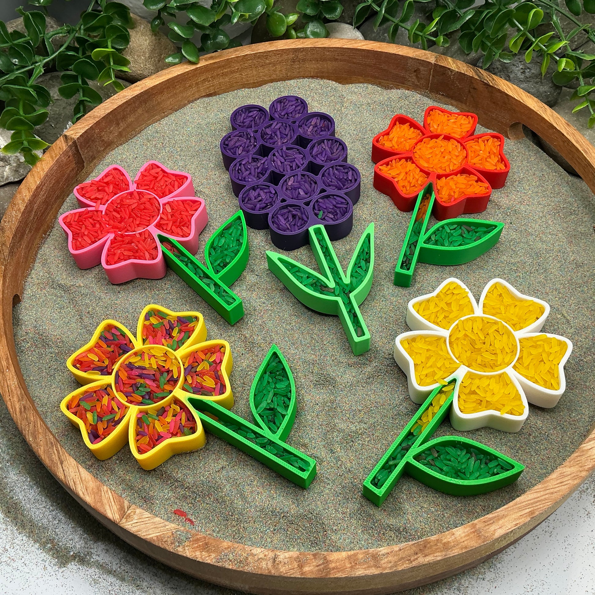 3D-printed flower fill shapes sensory filling tray, 5-piece spring set for sand and rice tuff trays - view 15 of 15