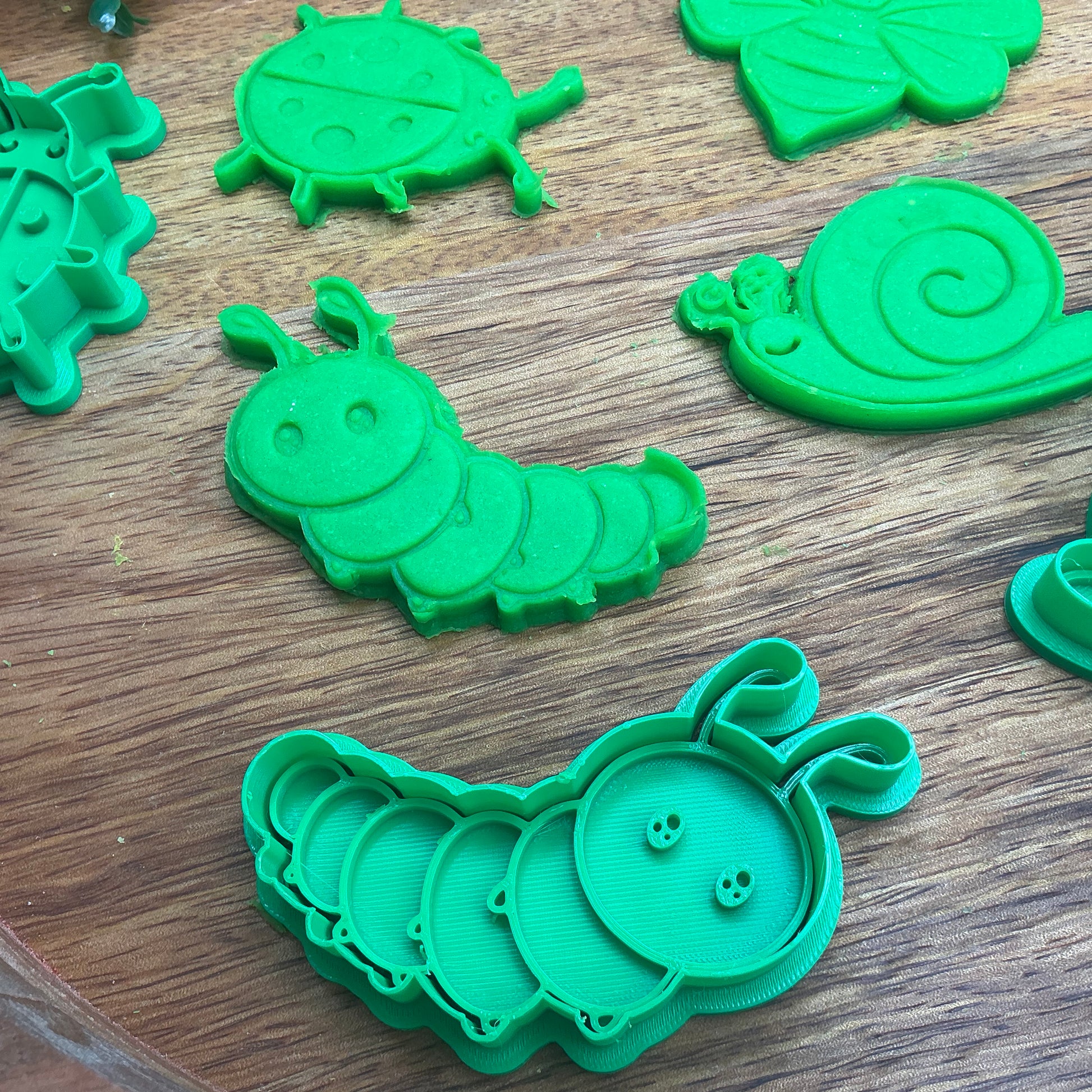 3D-printed garden spring insects play dough cookie cutter set - 4 piece with caterpillar, bee, ladybug and snail - view 11 of 15