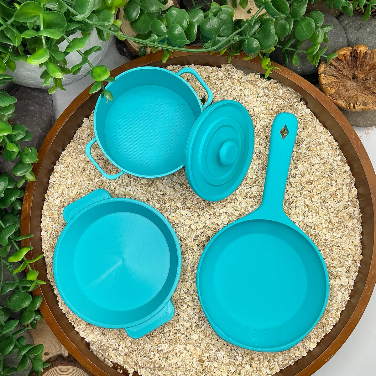 Kitchen Pot & Pan Set (3 Piece) - 3D Printed Eco-Friendly Cooking Role Play Toy