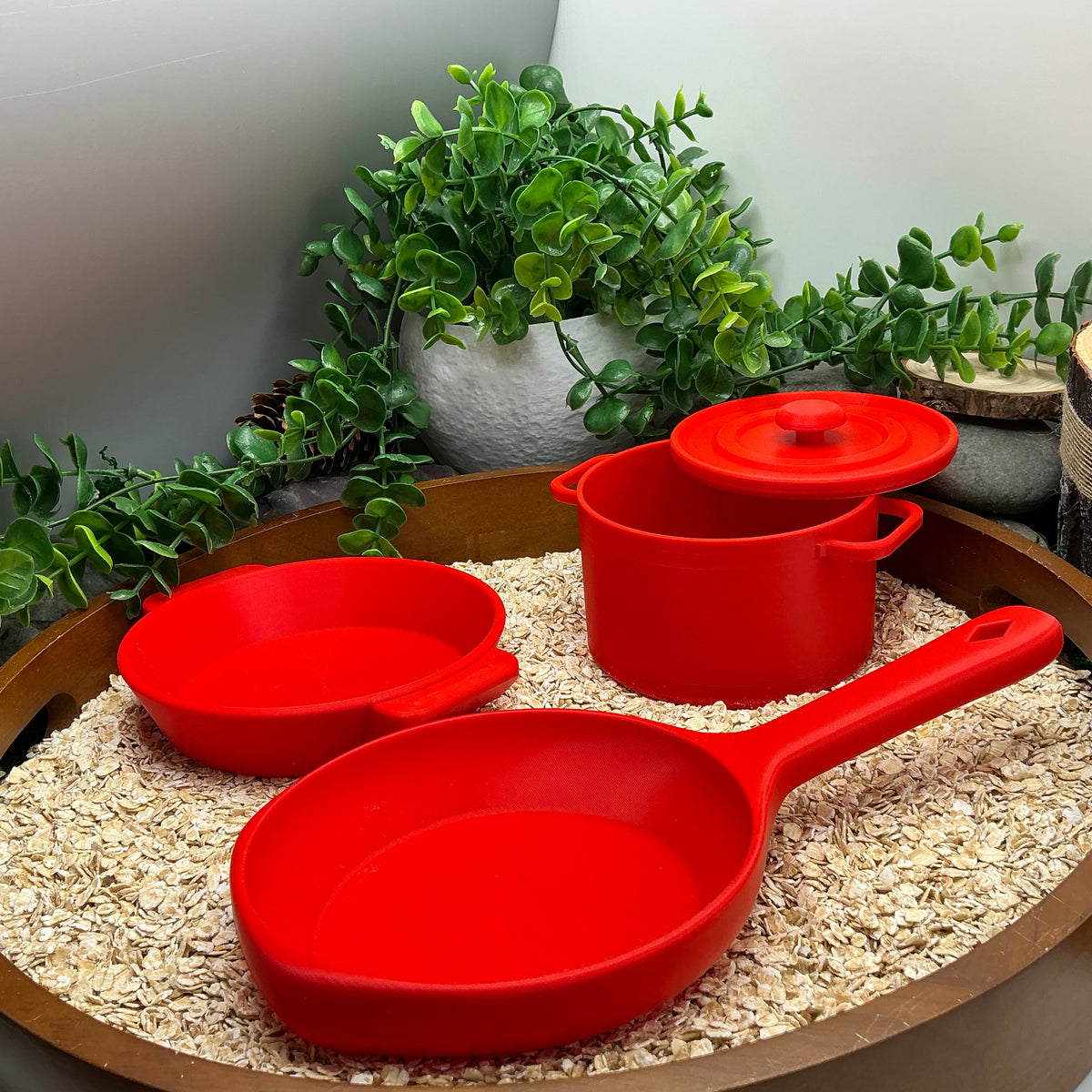 Kitchen Pot & Pan Set (3 Piece) - 3D Printed Eco-Friendly Cooking Role Play Toy