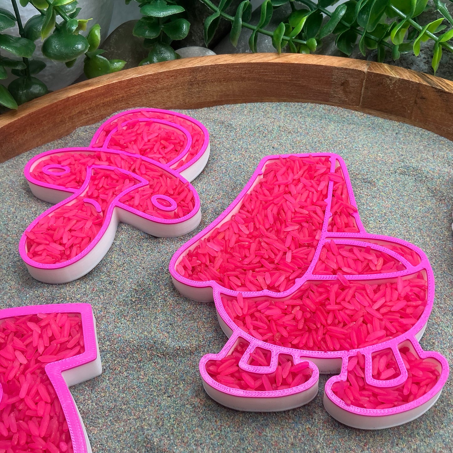 Baby Girl Play Fill Shapes Sensory Filling Trays - 5 Piece Set (Dummy, Bottle, Teddy Bear, Teething Ring & Bath)