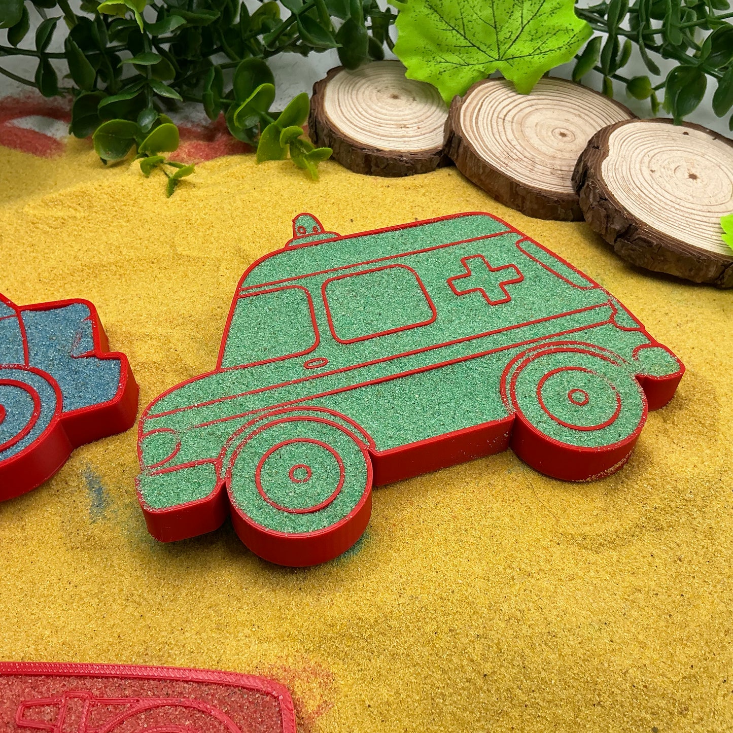 Red Emergency Vehicles Sensory Trays (Set of 3) Fire Engine Police & Ambulance M - Close Up