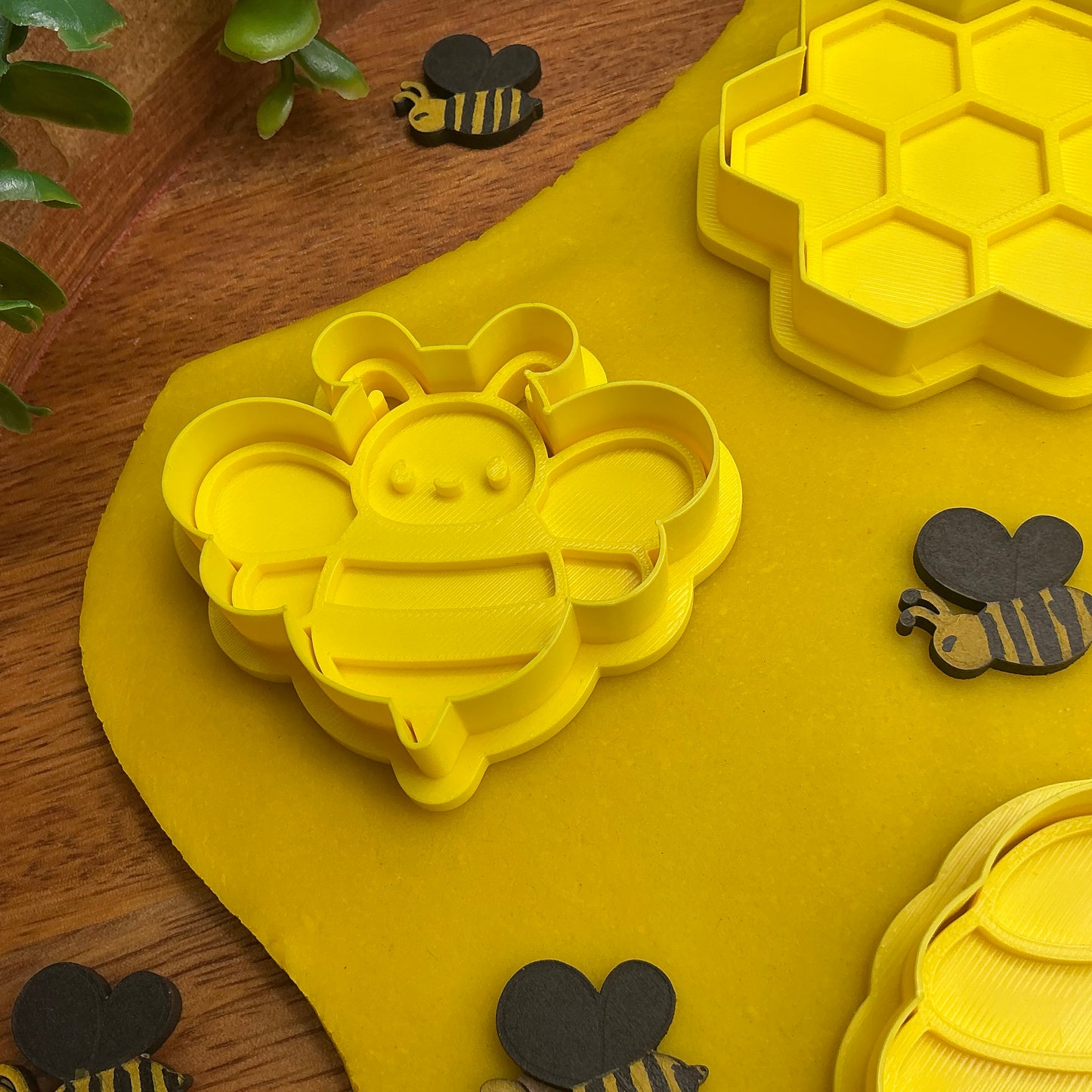 3D-printed bee theme play dough cookie cutter set - 4 piece with bee, beehive, honeycomb and flower - view 2 of 13