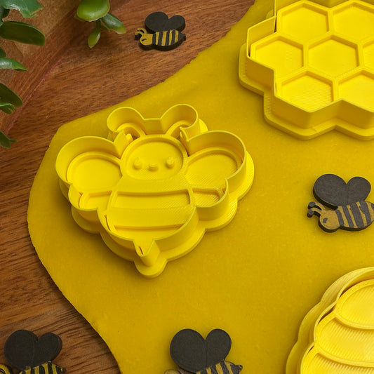 3D-printed bee theme play dough cookie cutter set - 4 piece with bee, beehive, honeycomb and flower - view 2 of 13