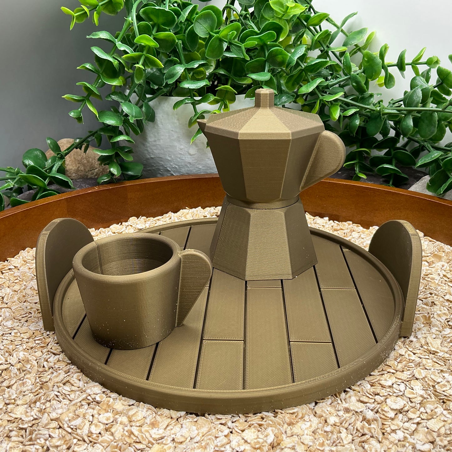 Tea & Coffee Maker Set 6 Piece Set - 3D Printed Teapot , Coffee Pot , Cups & Tray Kitchen Role Play Toy, Eco-Friendly