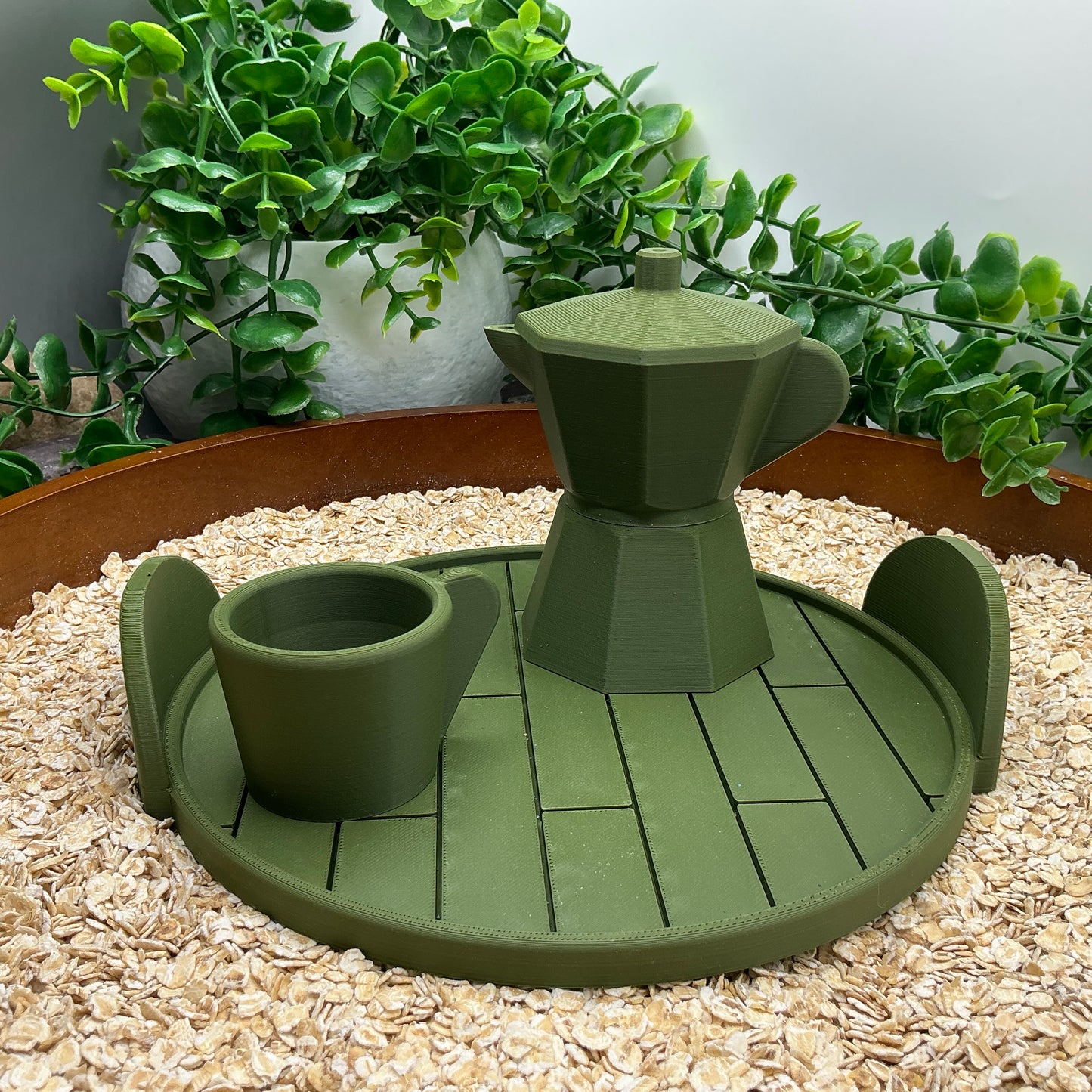 Tea & Coffee Maker Set 6 Piece Set - 3D Printed Teapot , Coffee Pot , Cups & Tray Kitchen Role Play Toy, Eco-Friendly