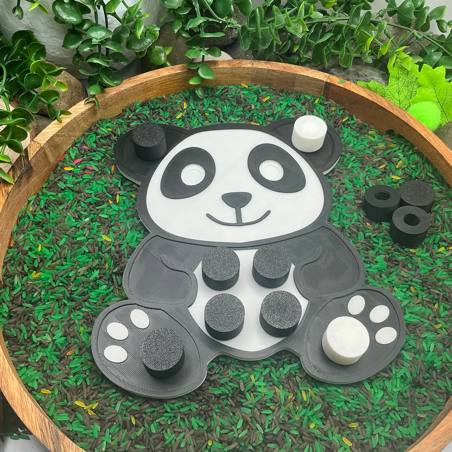 3D-printed animal thread peg board sensory set with screw-on nuts - 6 piece safari set including zebra, panda, lion, crocodile, giraffe and snake - view 3 of 25