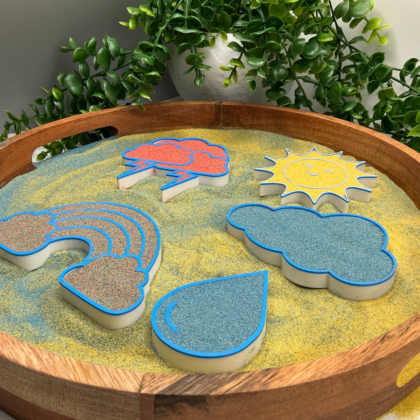 3D-printed weather sensory filling tray, 5-piece set with sun, rainbow, raindrop and two clouds - view 6 of 11