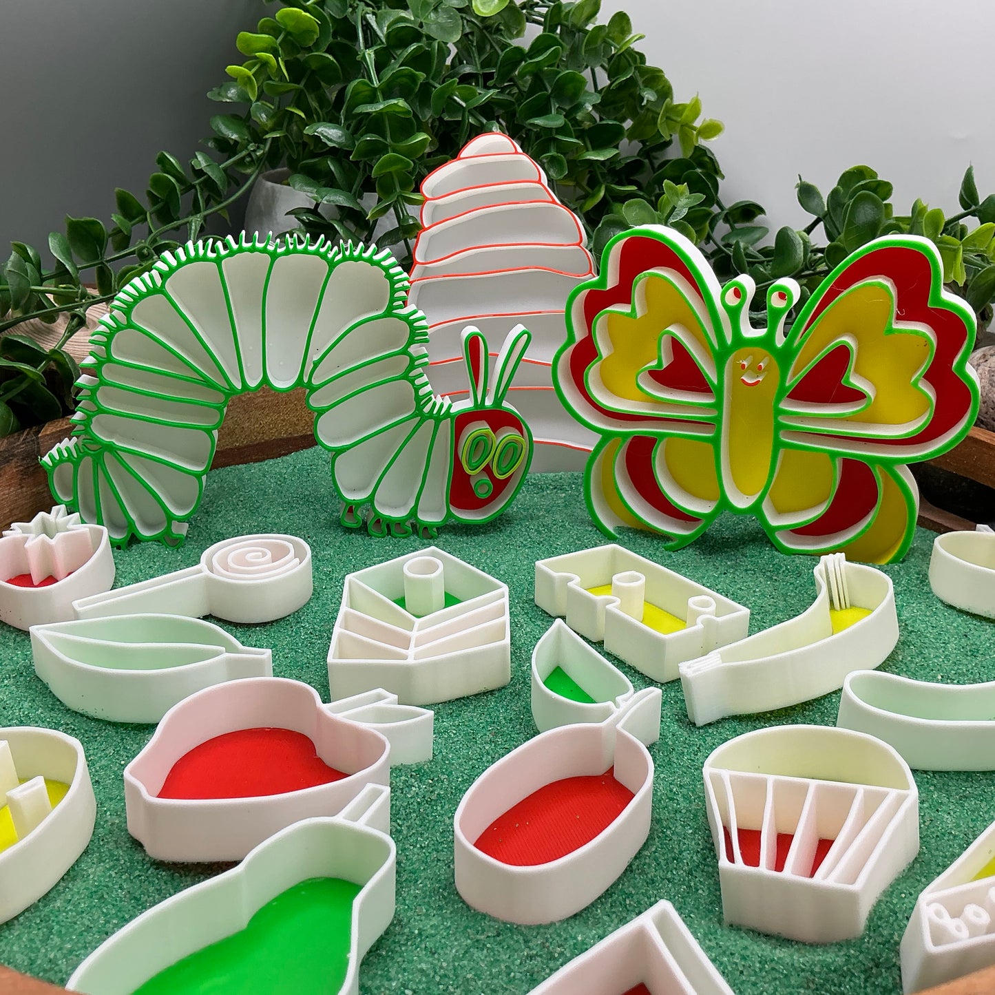 Caterpillar , Butterfly & cocoon 16 piece food set story book telling Sensory Filling Trays Set - Eco-Friendly 3D Printed 19 piece total