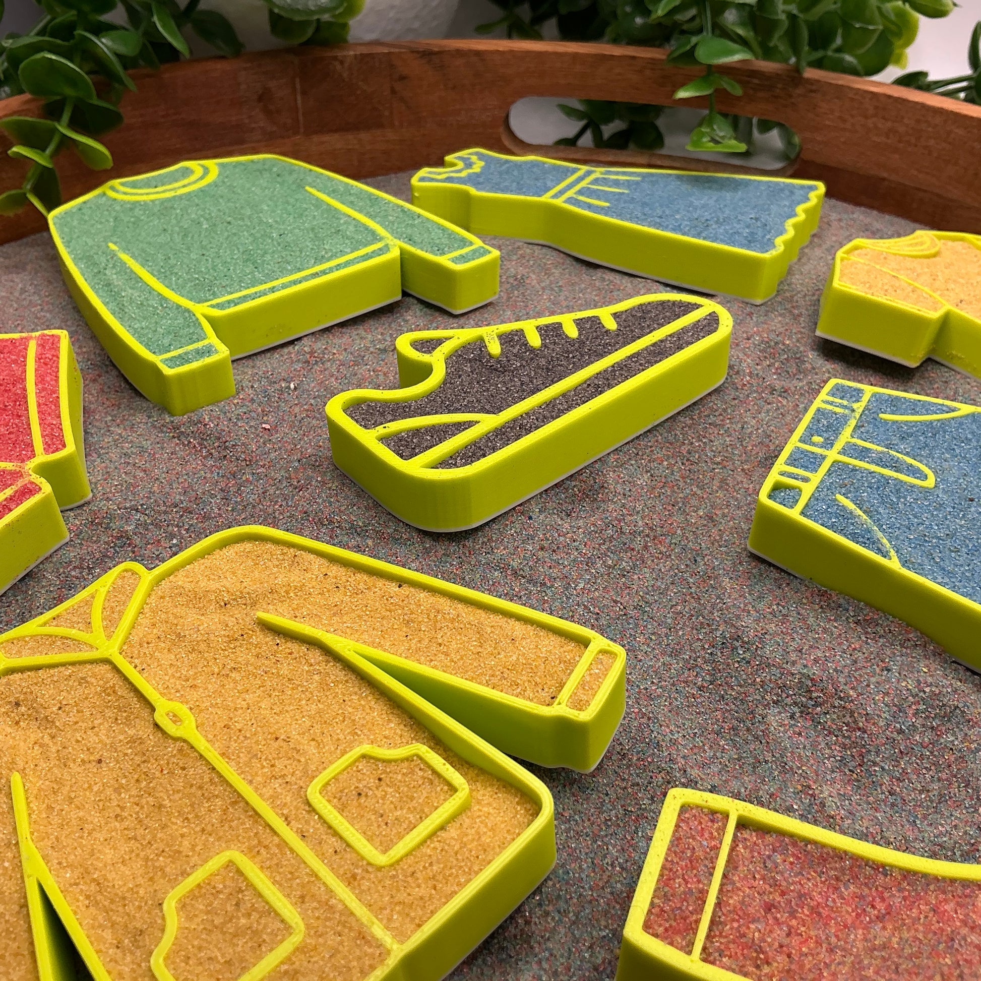 Clothes Sensory Filling Trays 8 Piece Set - showing texture