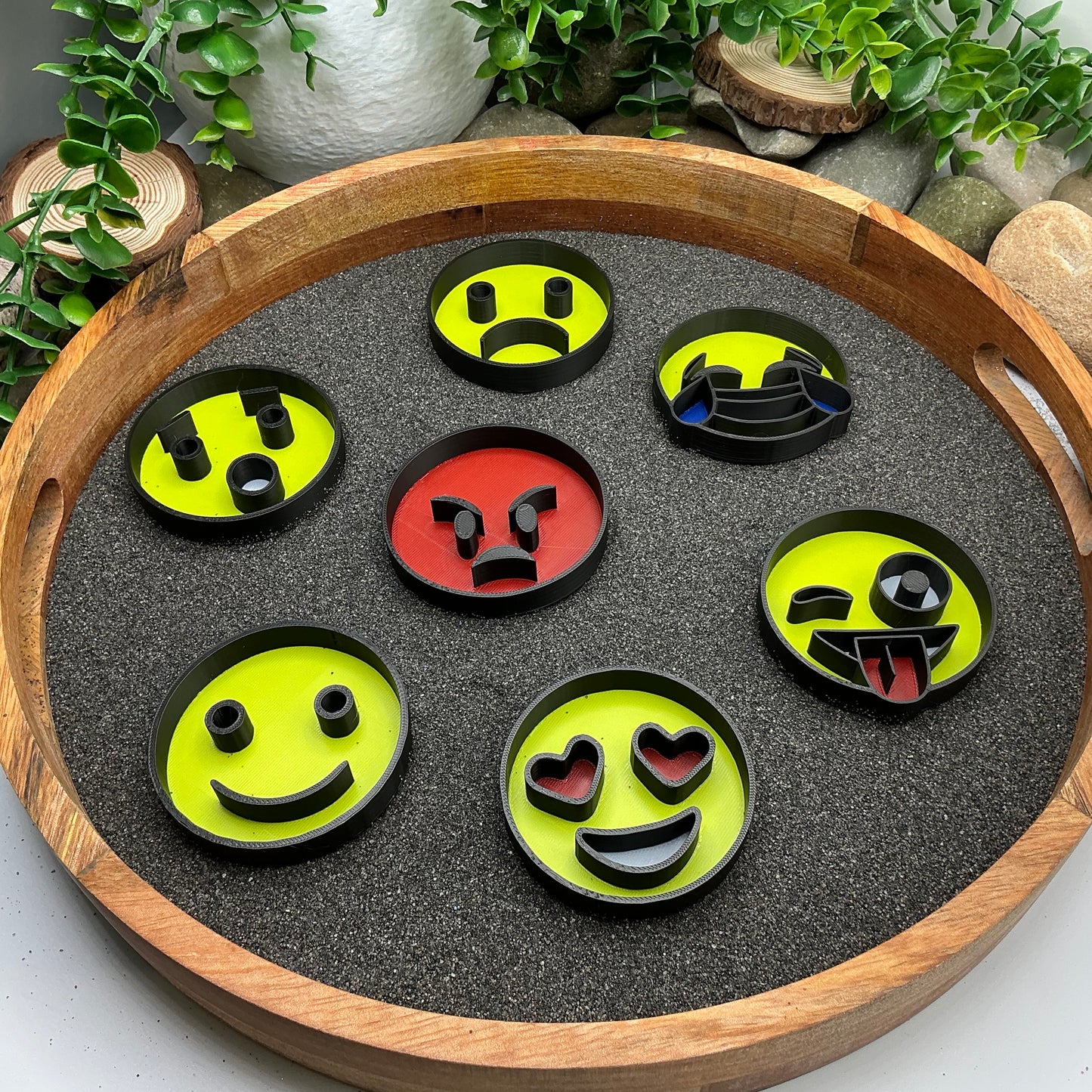 Emotion faces fill shapes 7 piece set emotion themed tuff trays sensory filling trays