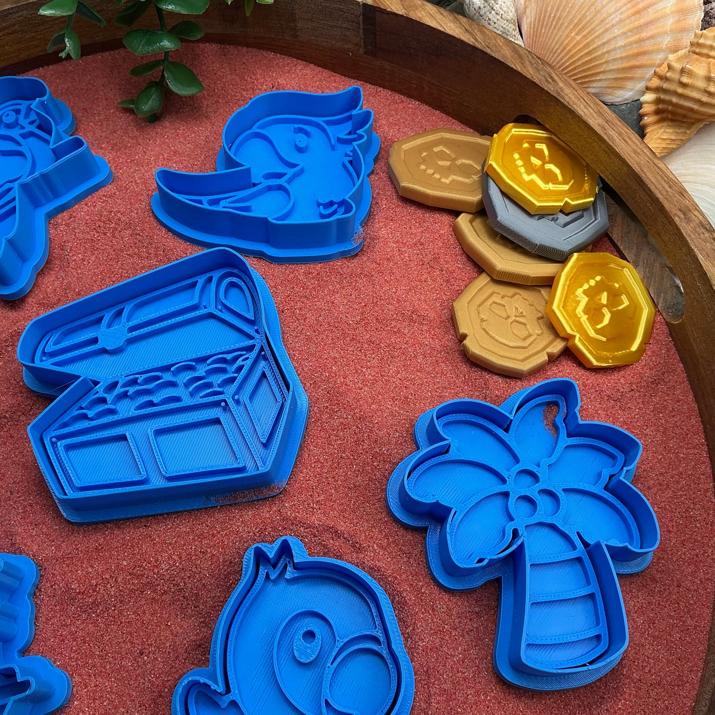 3D-printed pirate play dough cookie cutter set - 7 piece with pirate, ship, treasure chest, parrots and palm tree - view 4 of 13