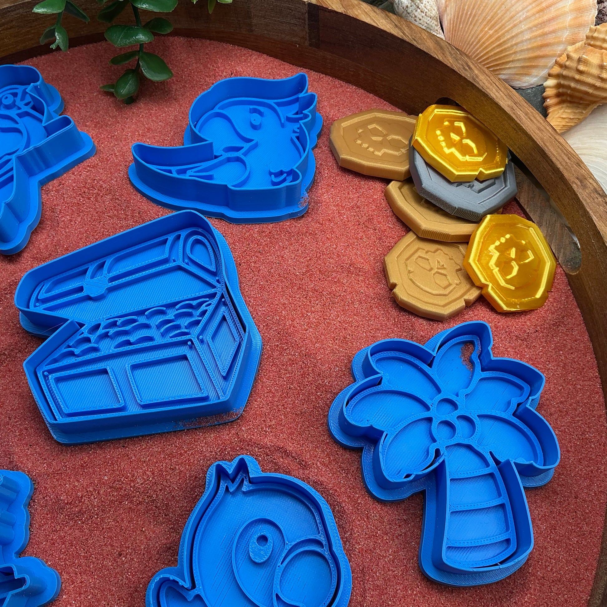 3D-printed pirate play dough cookie cutter set - 7 piece with pirate, ship, treasure chest, parrots and palm tree - view 4 of 13