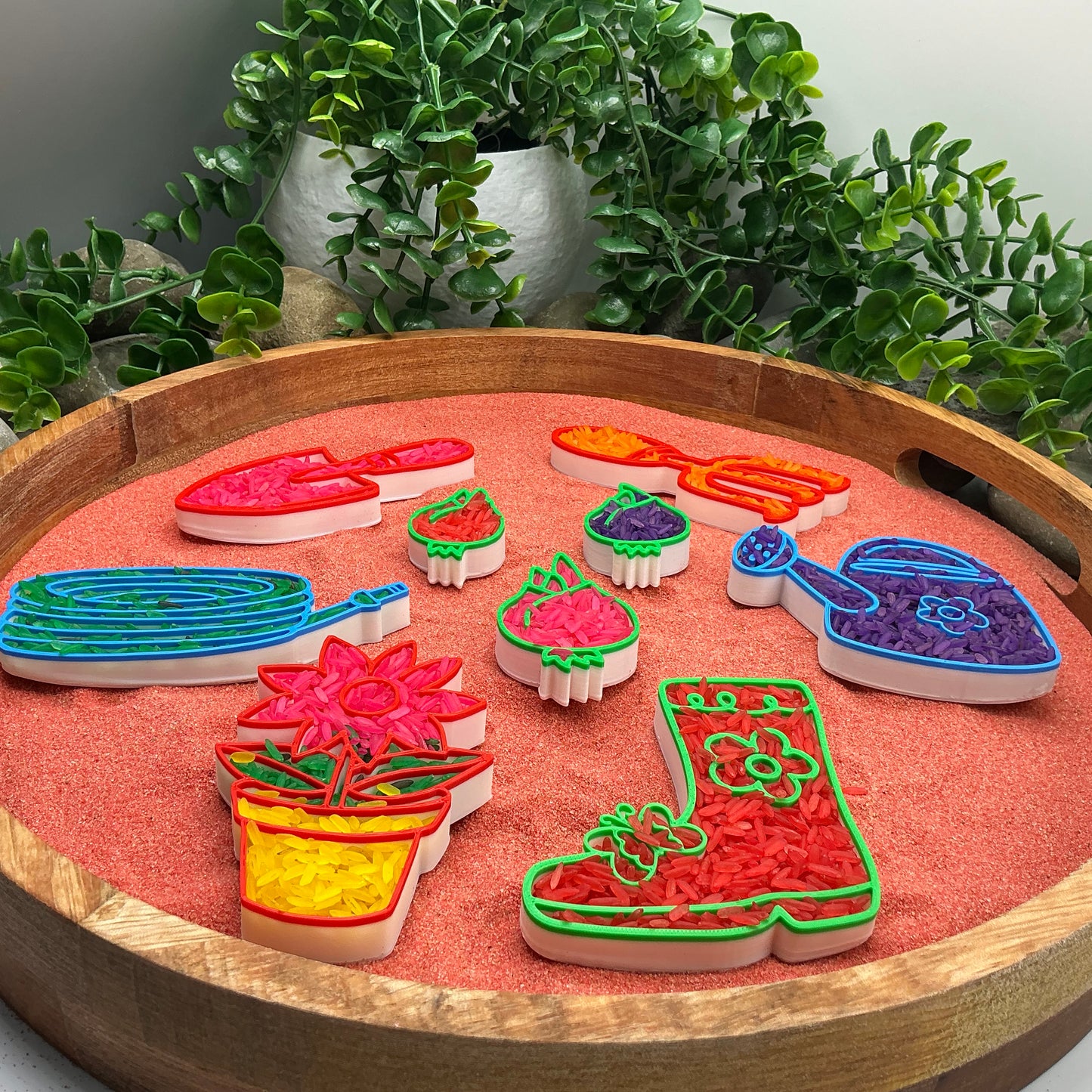 3D-printed gardening play sensory filling tray, 9-piece set for sand and rice tuff trays - spring garden theme - view 12 of 13