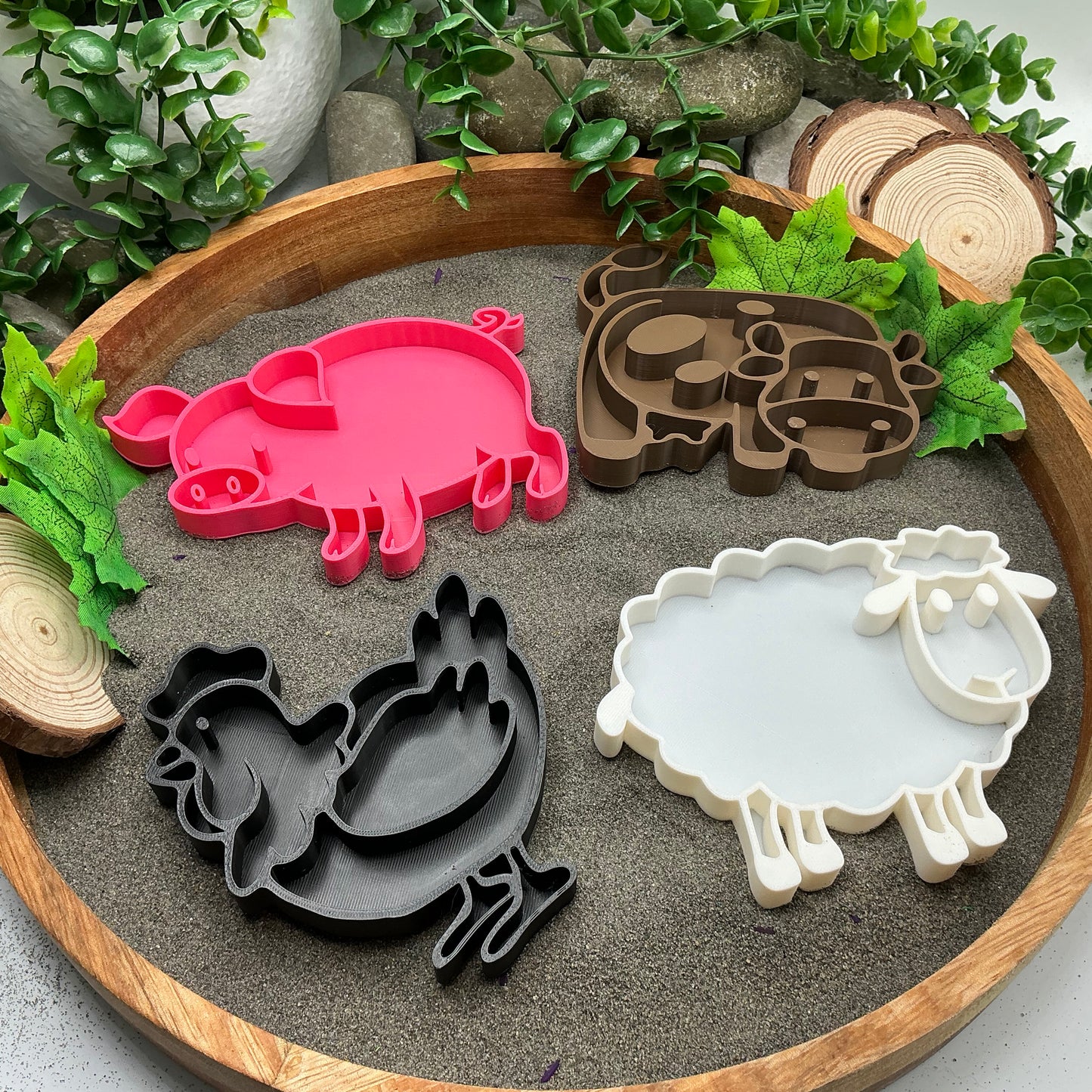 3D-printed farm animals sensory filling tray 4-piece set - cow, pig, sheep and chicken - view 1 of 12