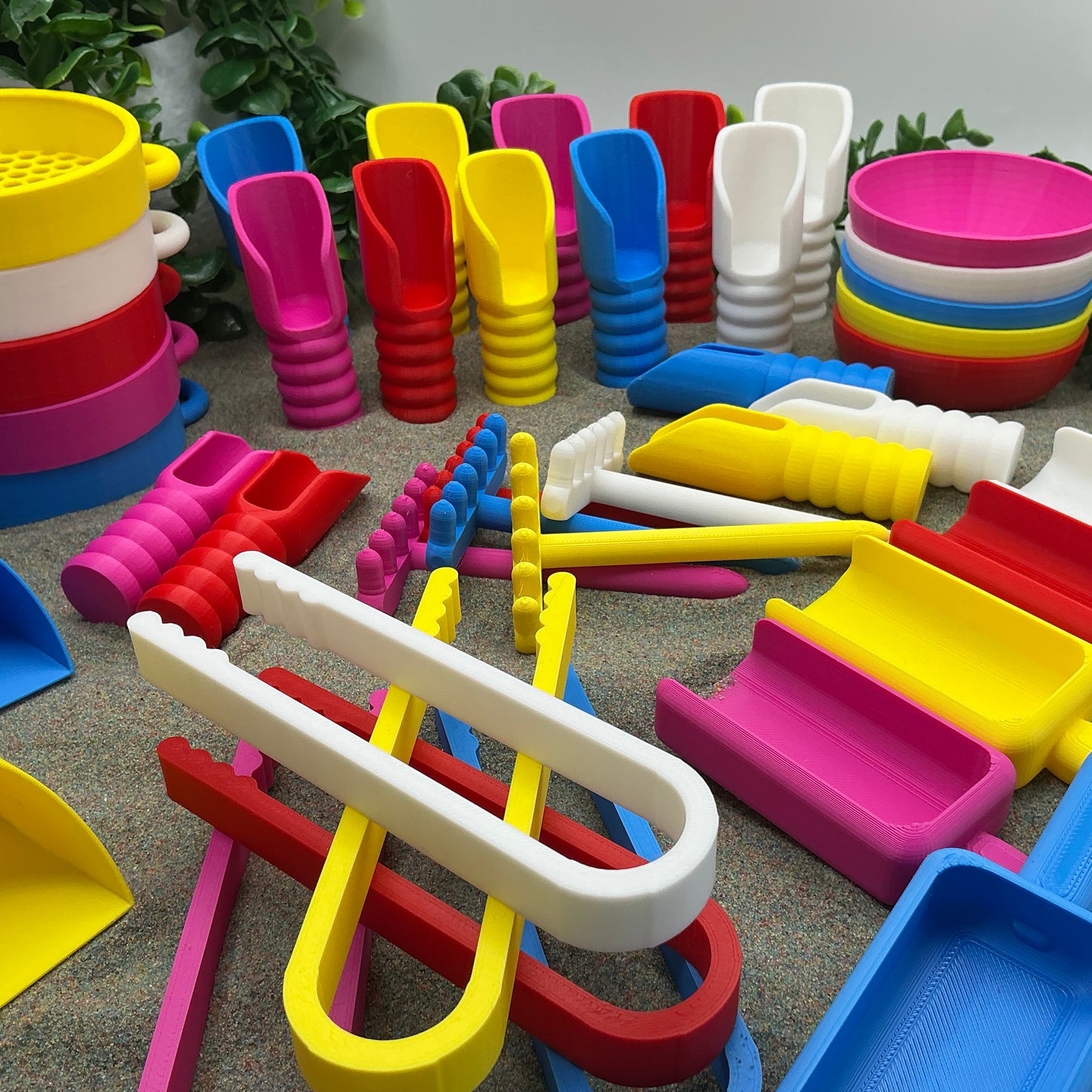 Sensory Play Tools - 9 Piece Set (Tweezers, Scoops, Sieve & Rake)