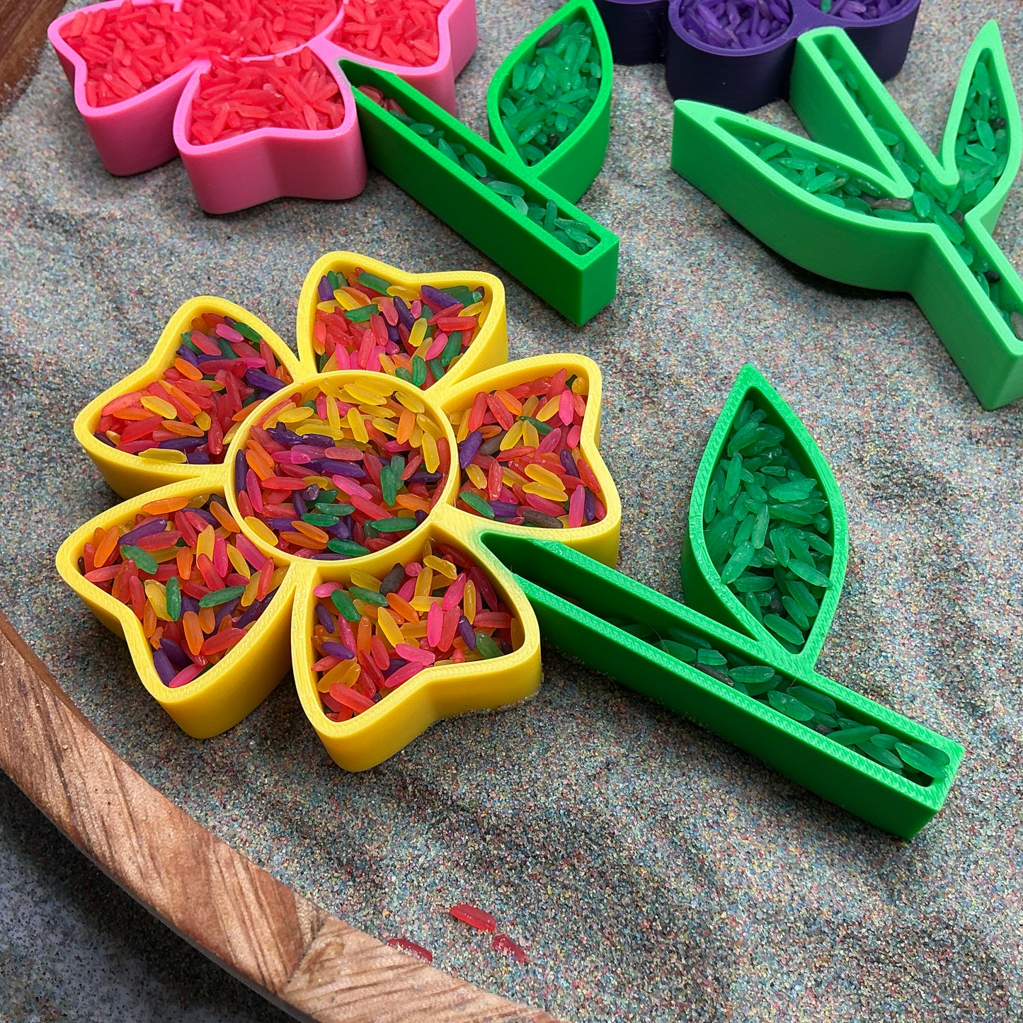 3D-printed flower fill shapes sensory filling tray, 5-piece spring set for sand and rice tuff trays - view 8 of 15