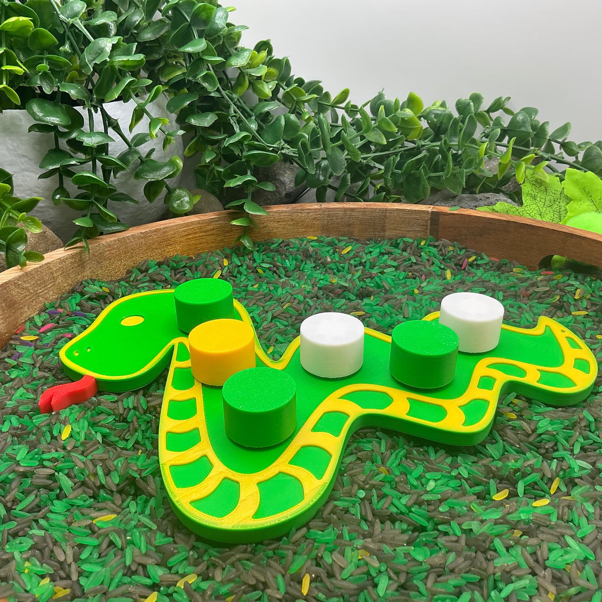 3D-printed snake thread peg board sensory toy with screw-on nuts - fine motor and pre-writing skill builder - view 2 of 5