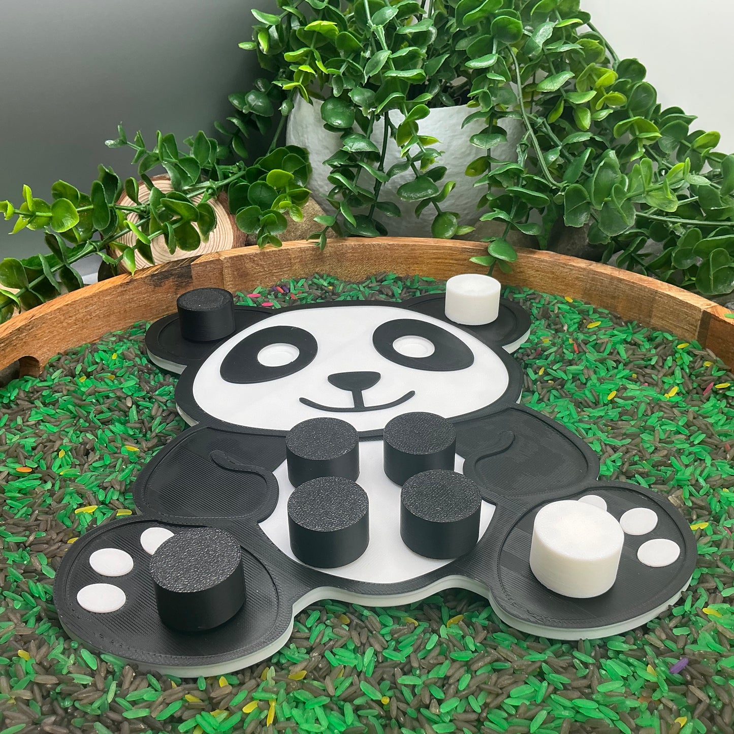 3D-printed panda thread peg board sensory toy with screw-on nuts - fine motor and pre-writing skill builder - view 4 of 8