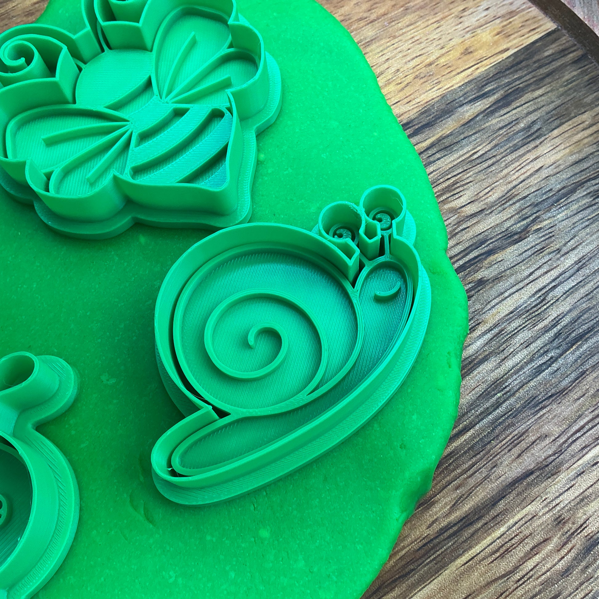 3D-printed garden spring insects play dough cookie cutter set - 4 piece with caterpillar, bee, ladybug and snail - view 5 of 15