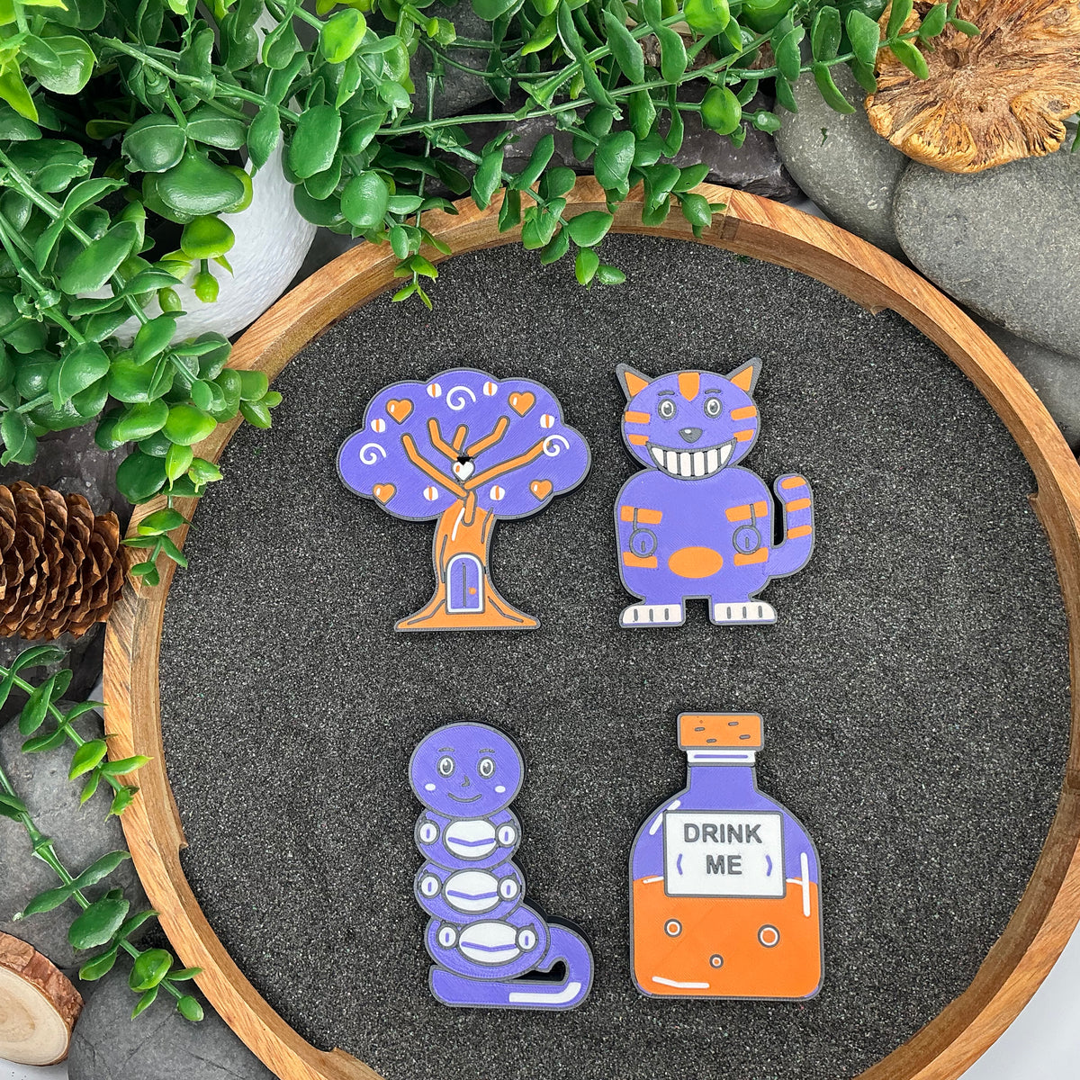 Large Wonderland tree, Cheshire Cat, Caterpillar and Drink Me bottle viewed from above