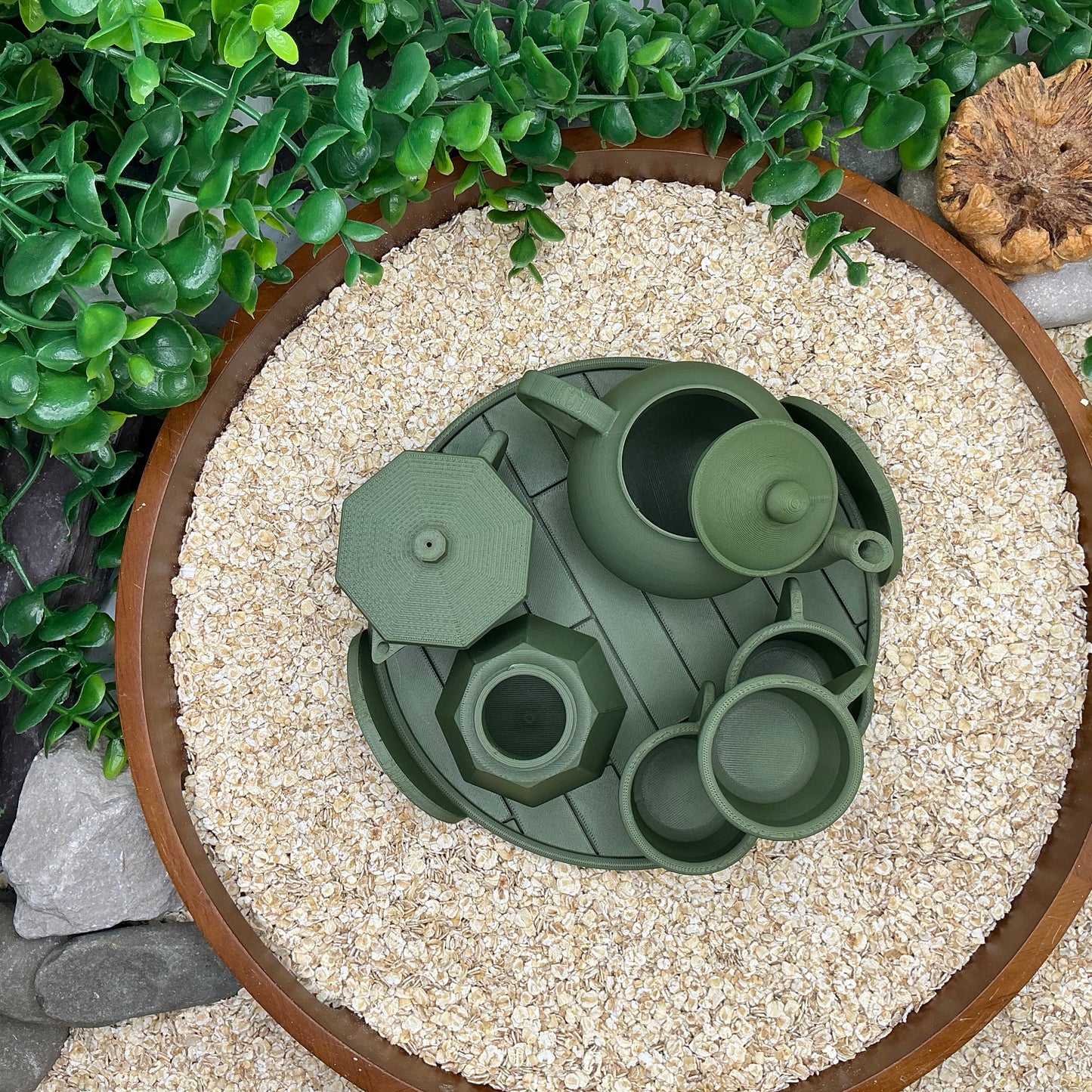 Tea & Coffee Maker Set 6 Piece Set - 3D Printed Teapot , Coffee Pot , Cups & Tray Kitchen Role Play Toy, Eco-Friendly