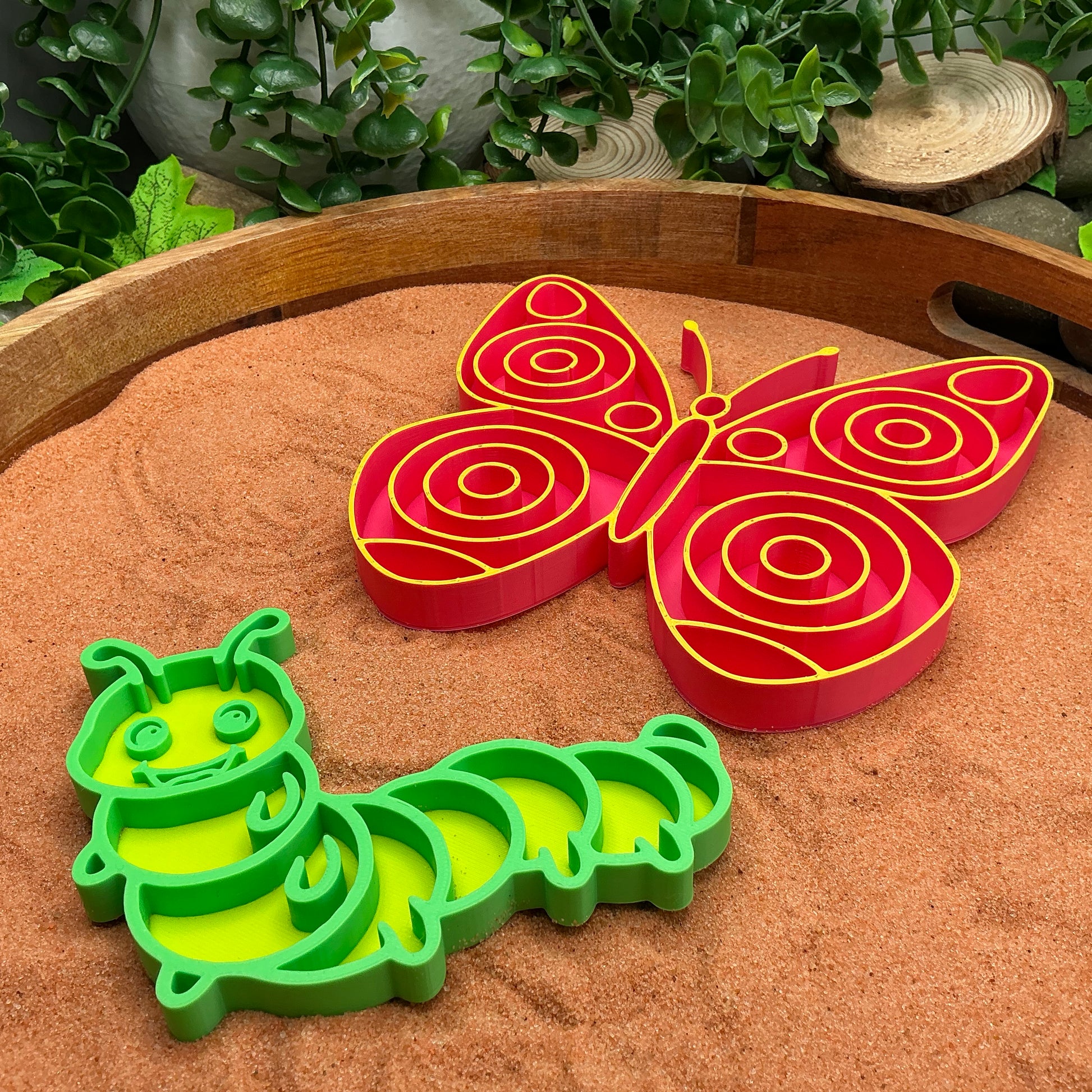 3D-printed caterpillar and butterfly garden sensory fill shape set - 2 piece life cycle pair - view 6 of 9