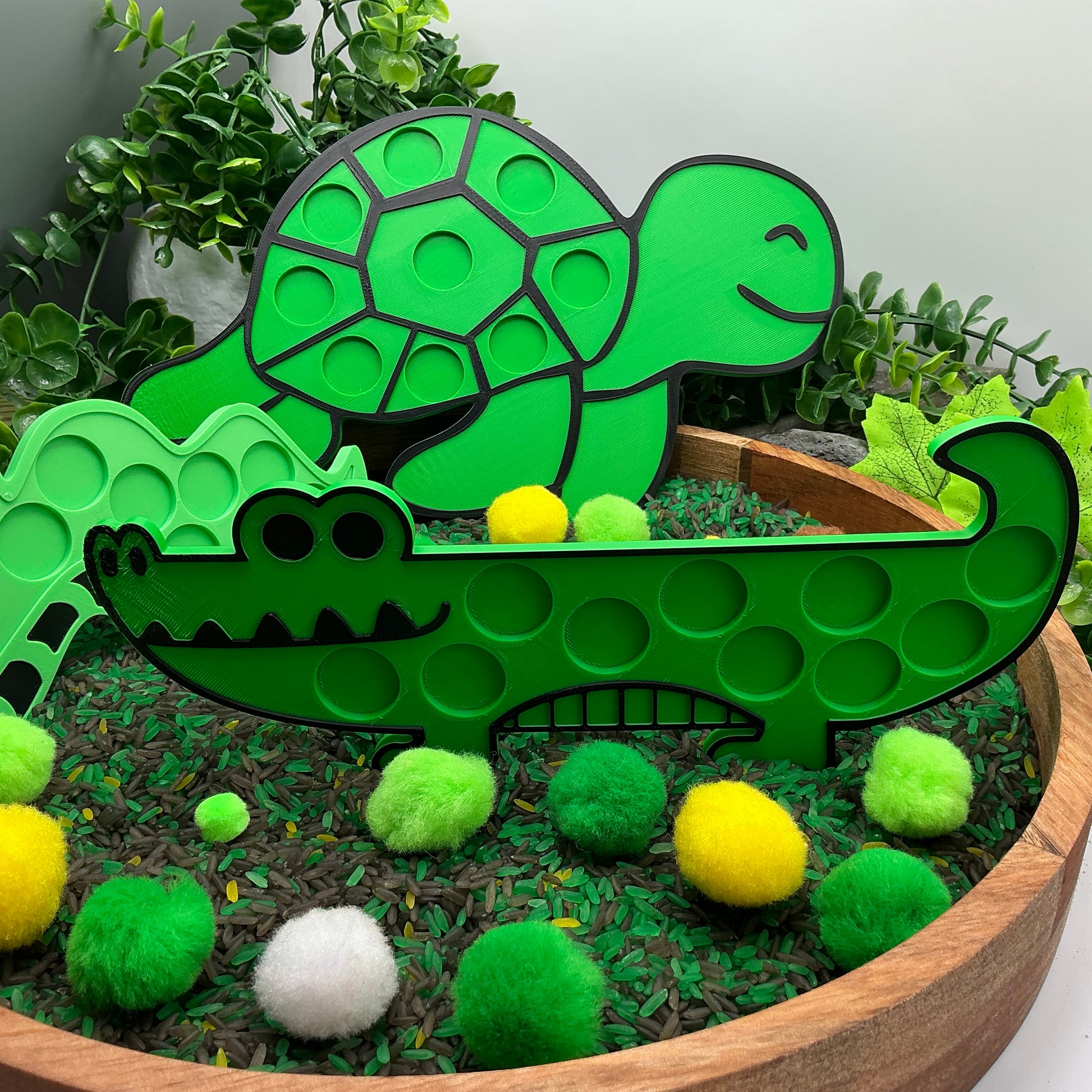 3D-printed animal shape board sensory set, 3 pieces - snake, crocodile and turtle for pom-pom play - view 4 of 13