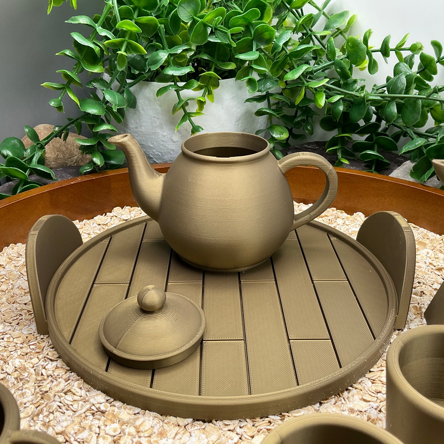 Tea & Coffee Maker Set 6 Piece Set - 3D Printed Teapot , Coffee Pot , Cups & Tray Kitchen Role Play Toy, Eco-Friendly