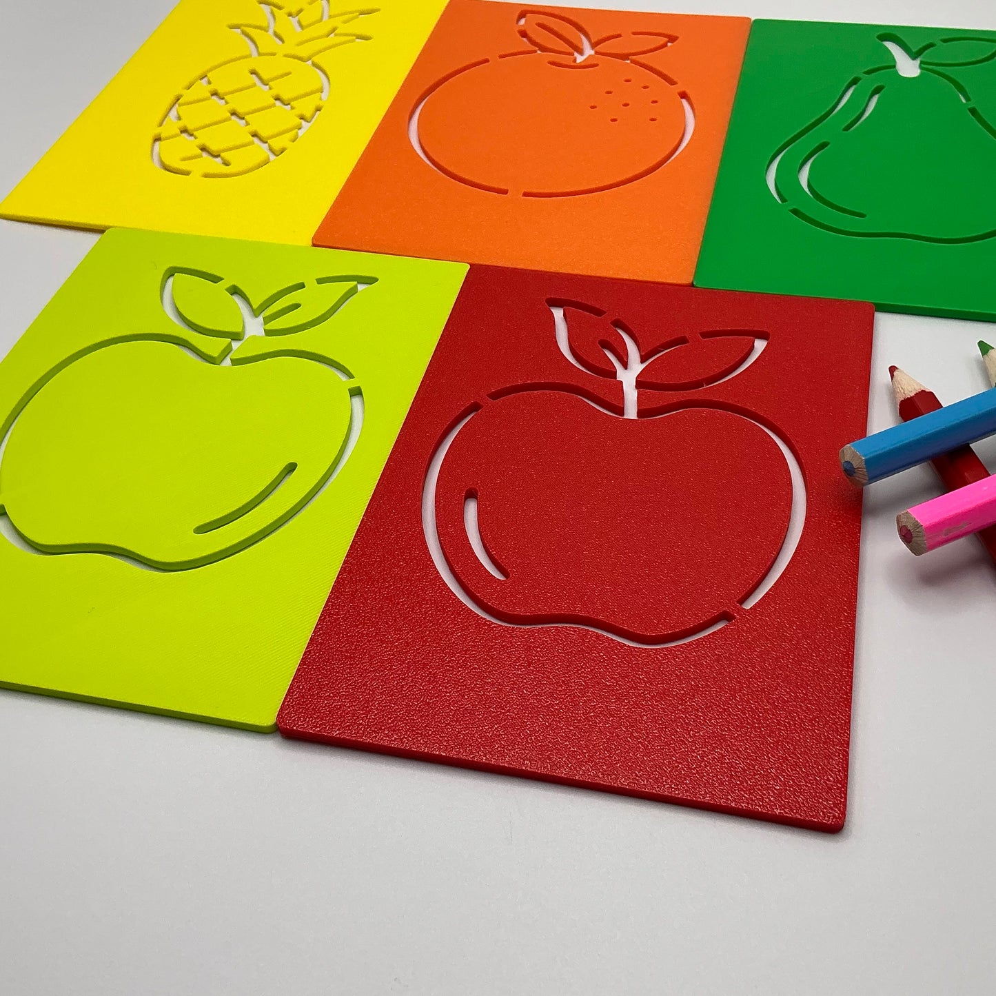 10-Piece Fruit Stencil Set with Storage Box Eco-Friendly 3D Printed Kids Art Too - Detail Shot