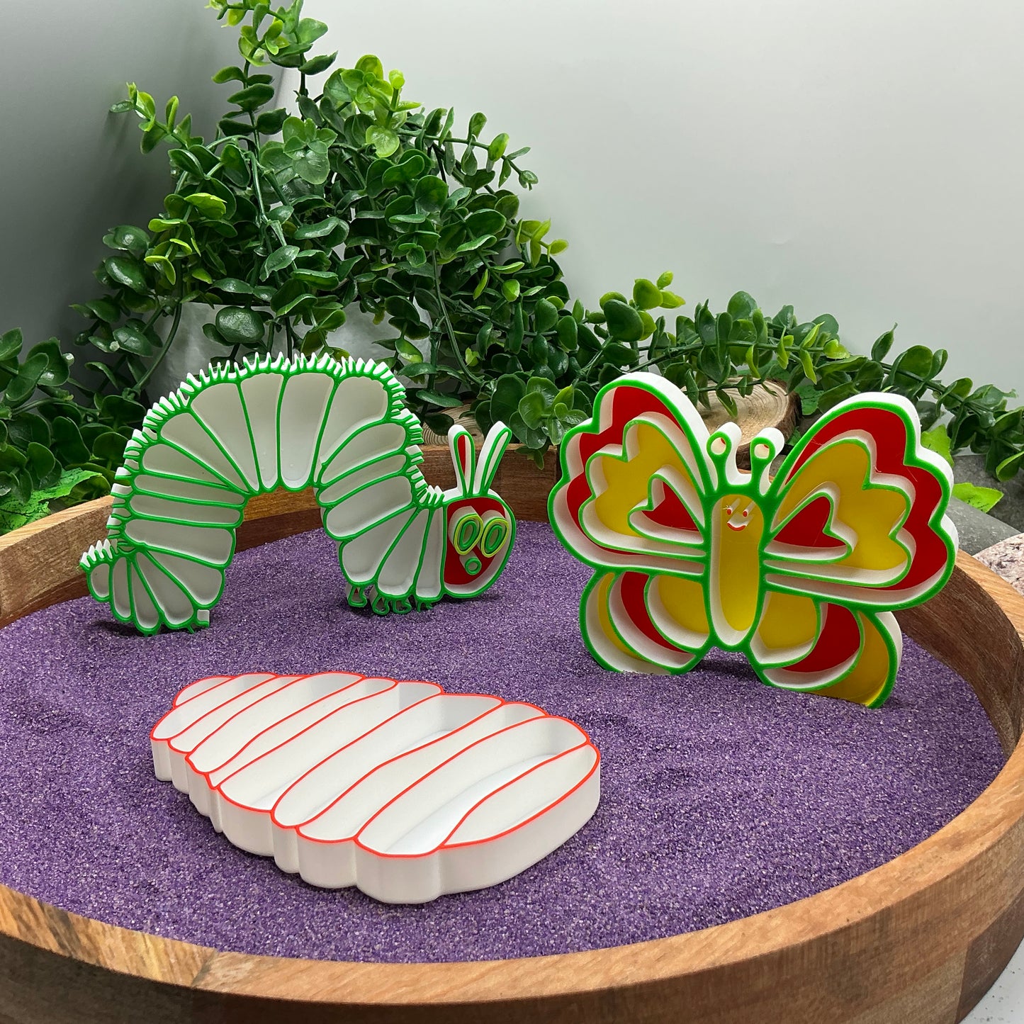 3D-printed butterfly life cycle sensory fill shape set - 3 piece with cocoon, caterpillar and butterfly - view 1 of 13