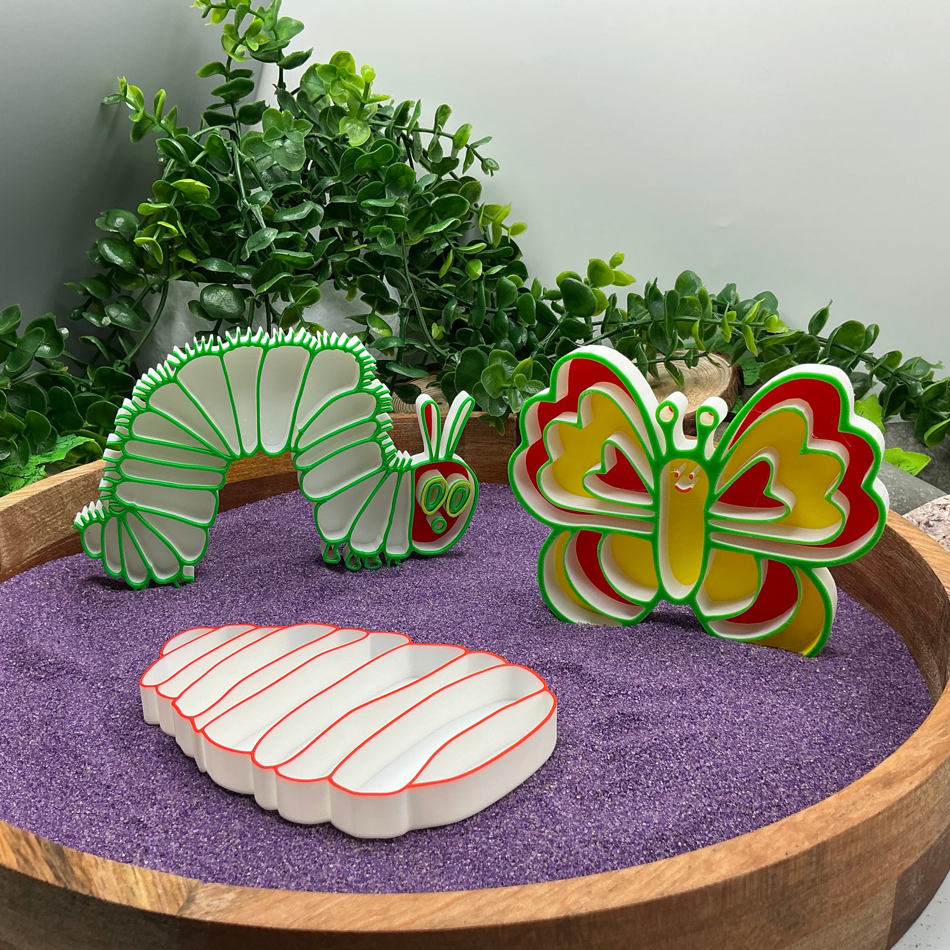 3D-printed butterfly life cycle sensory fill shape set - 3 piece with cocoon, caterpillar and butterfly - view 1 of 13
