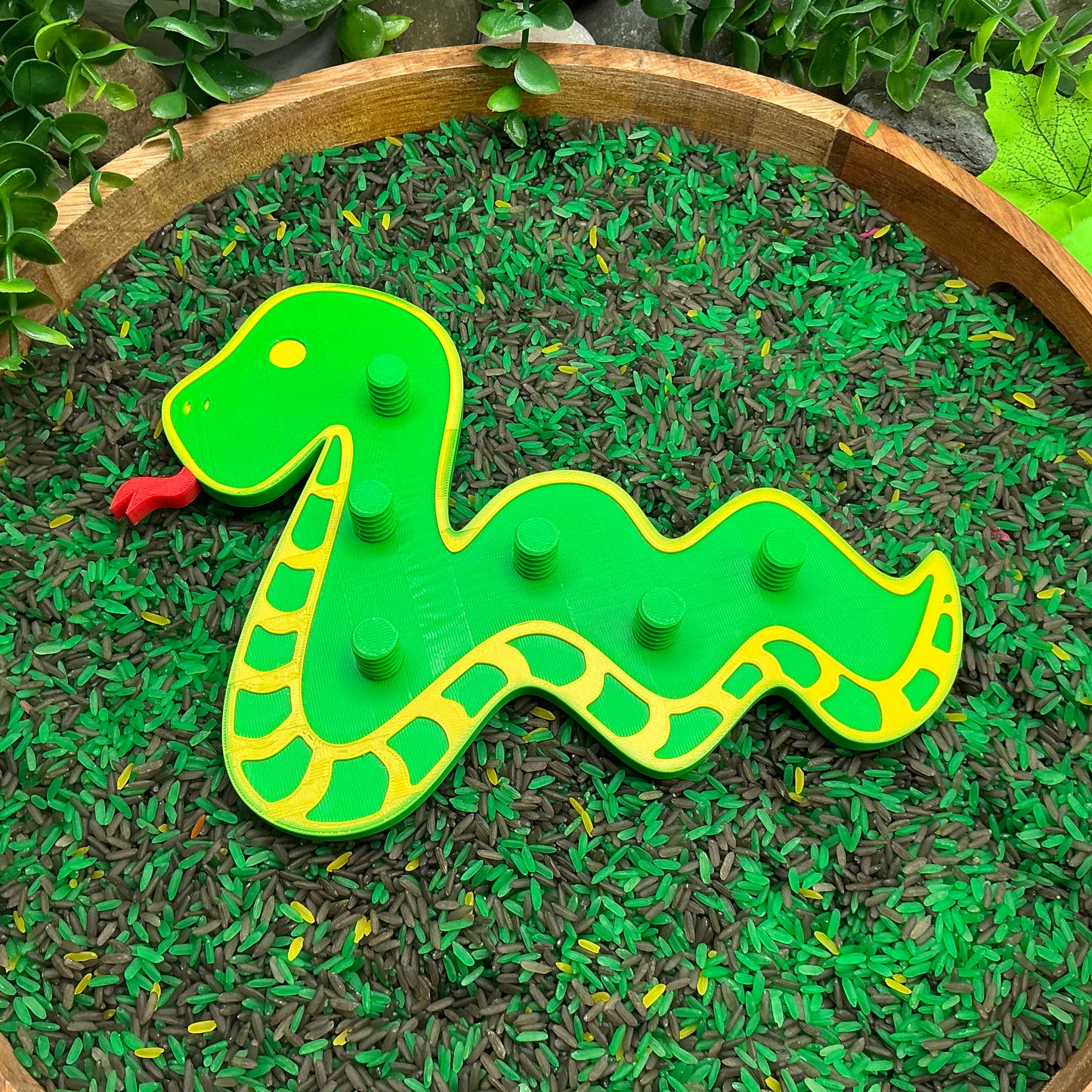 3D-printed snake thread peg board sensory toy with screw-on nuts - fine motor and pre-writing skill builder - view 5 of 5