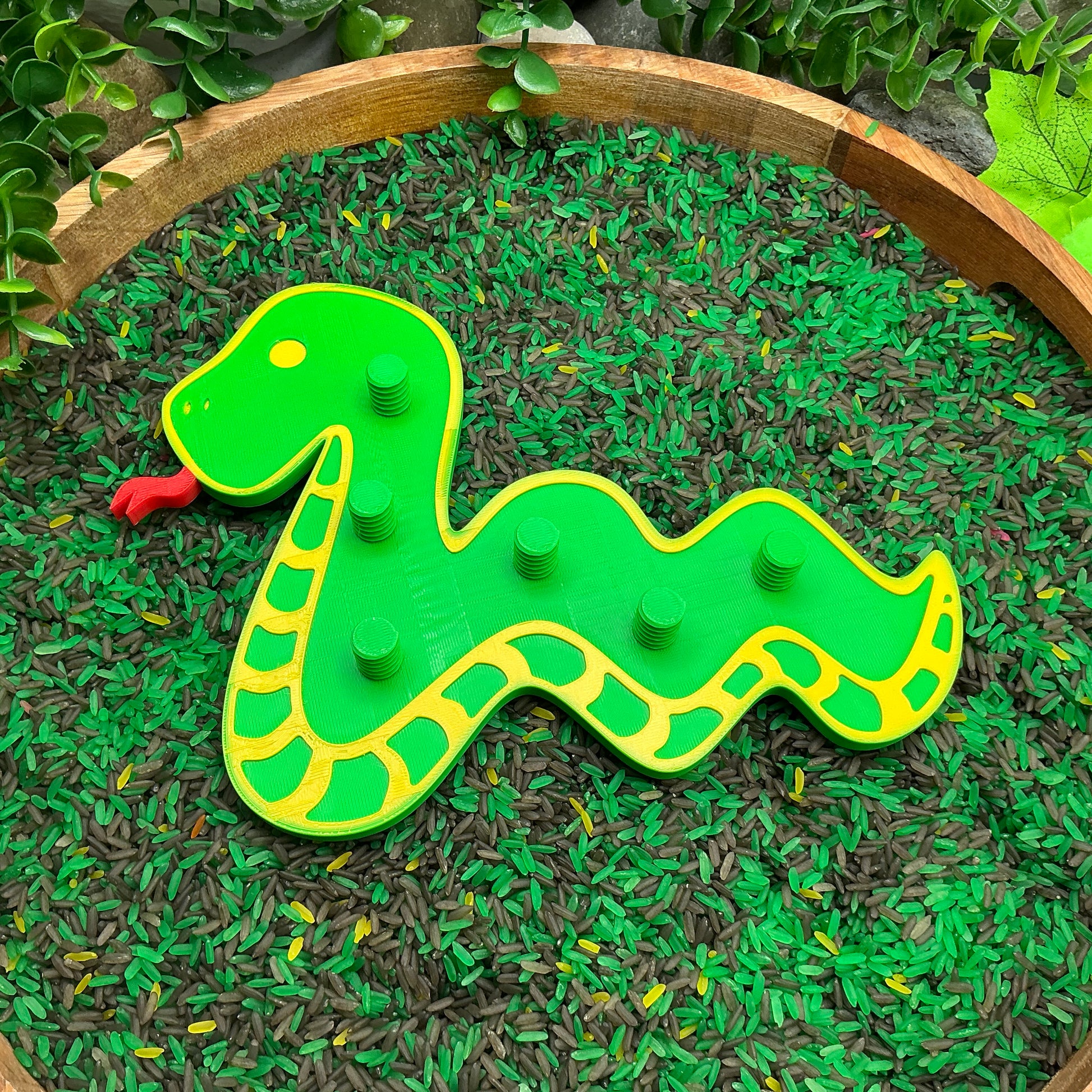 3D-printed snake thread peg board sensory toy with screw-on nuts - fine motor and pre-writing skill builder - view 5 of 5